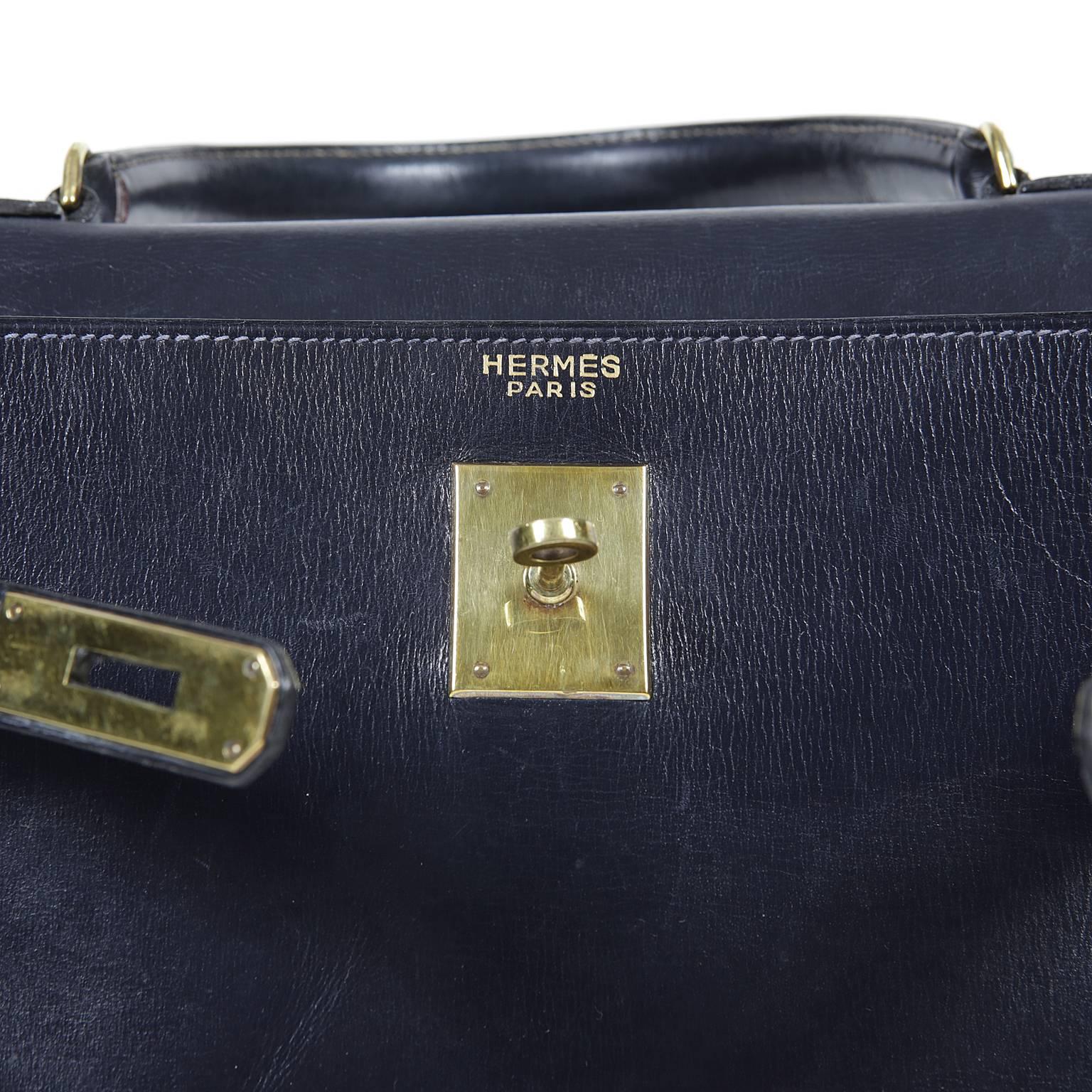 Hermes Navy Blue Box Calf Vintage Kelly- 32 cm 2