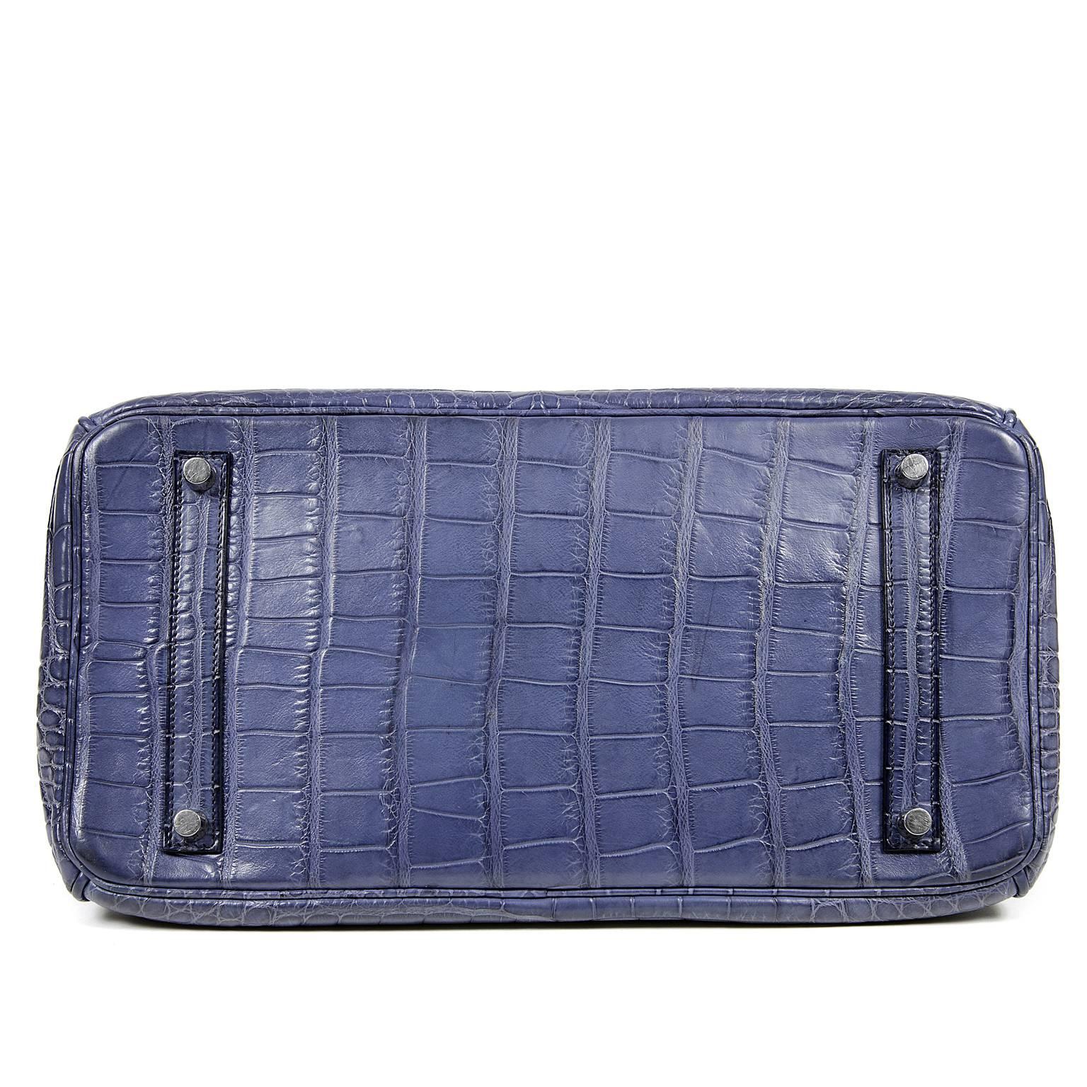Gray Hermès Brighton Blue 35 cm Birkin Bag- Matte Alligator with PHW
