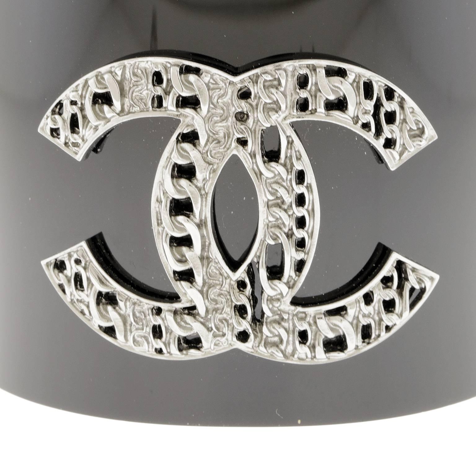 Chanel Black Resin Hinged Cuff Bracelet 2
