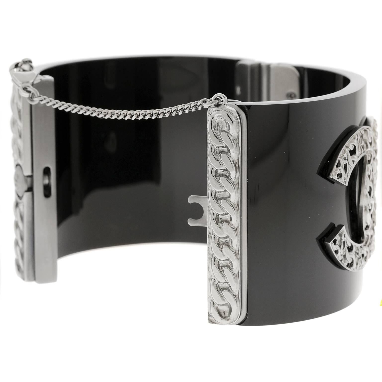 Women's Chanel Black Resin Hinged Cuff Bracelet