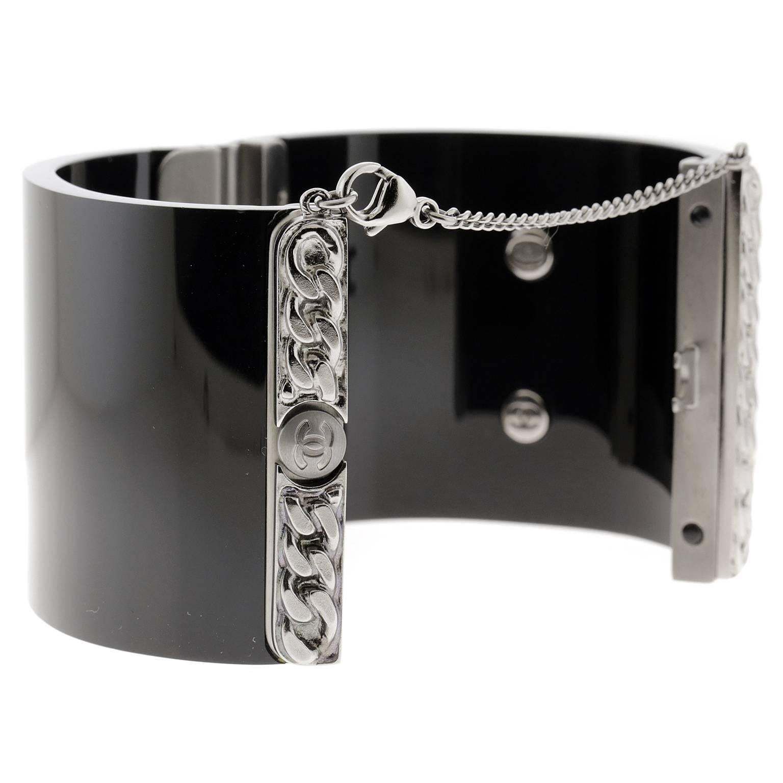 Chanel Black Resin Hinged Cuff Bracelet 1