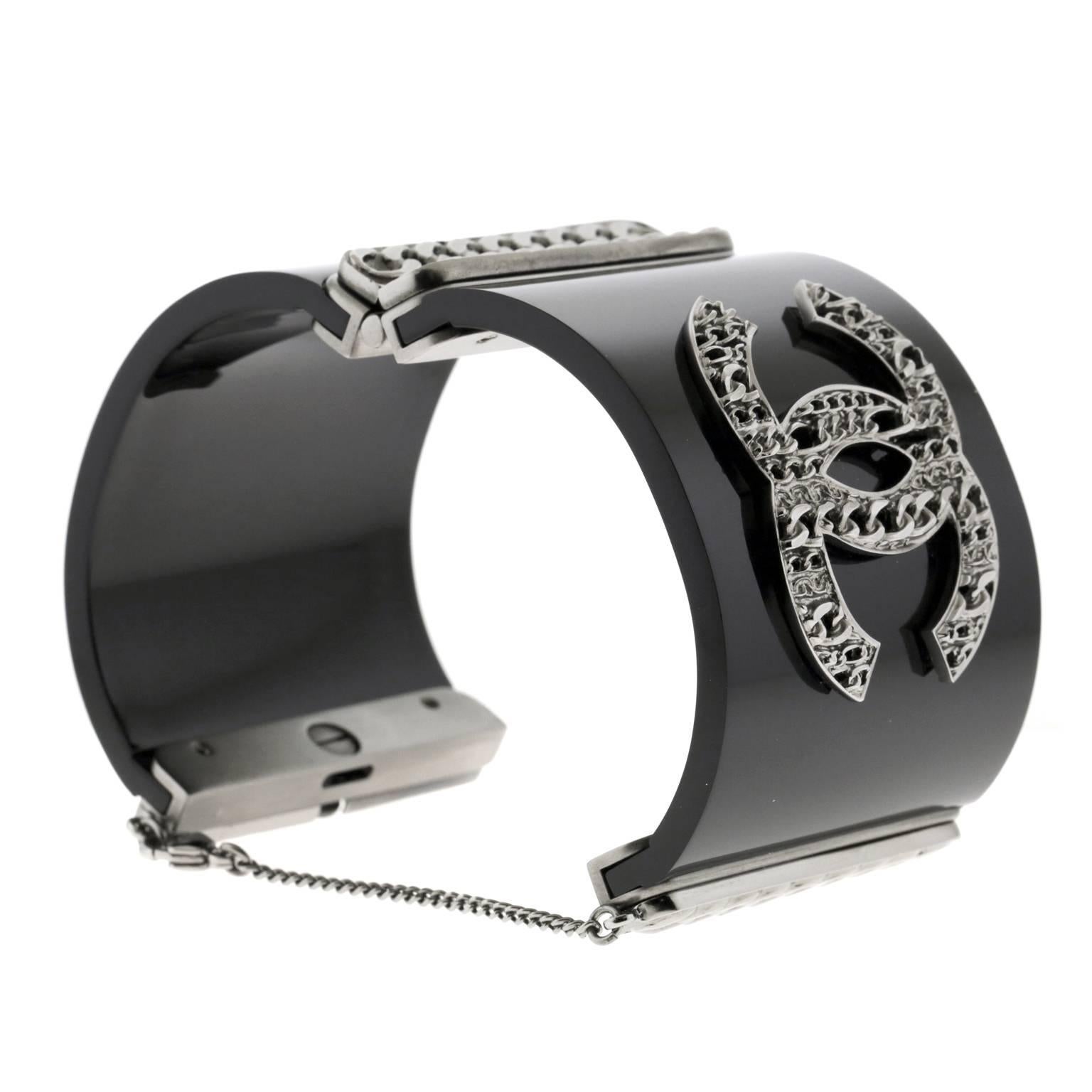 Chanel Black Resin Hinged Cuff Bracelet 3