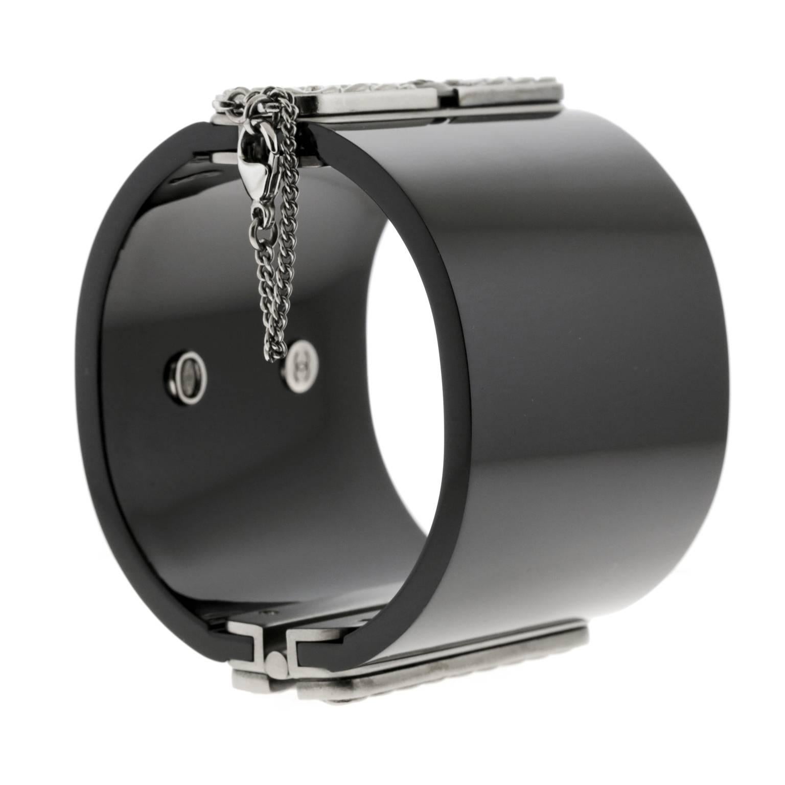 Chanel Black Resin Hinged Cuff Bracelet 4