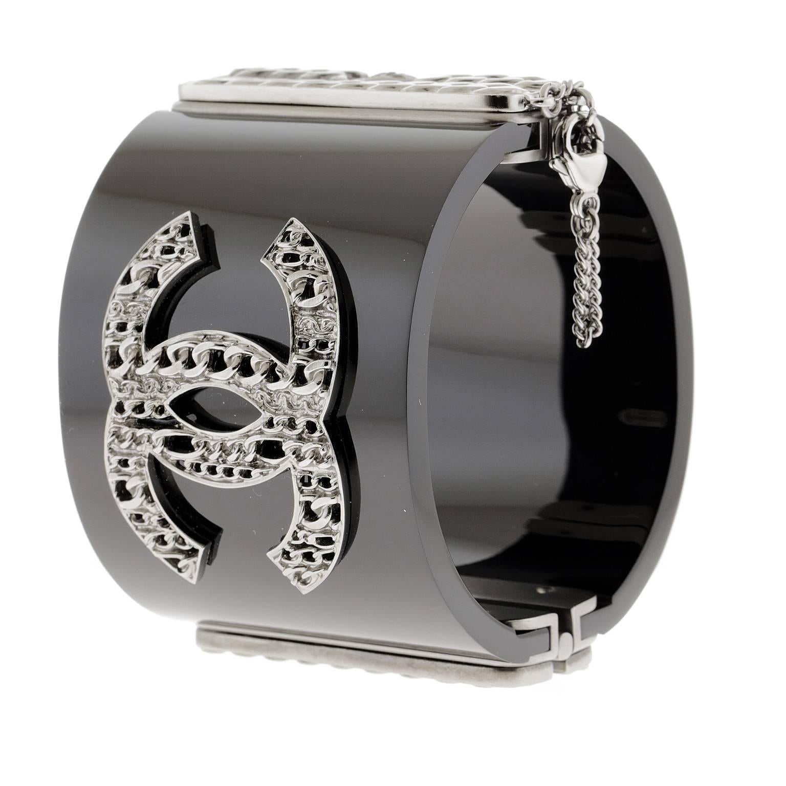 Chanel Black Resin Hinged Cuff Bracelet 5