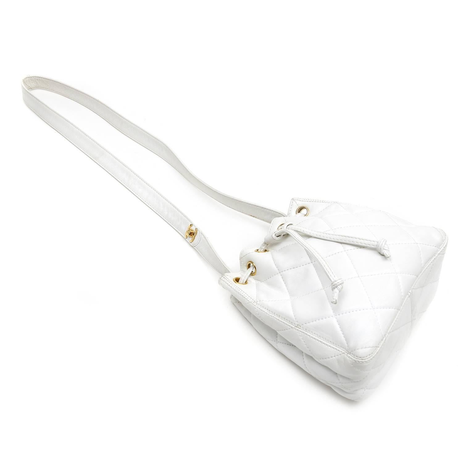 Women's Chanel White Quilted Lambskin Bucket Bag