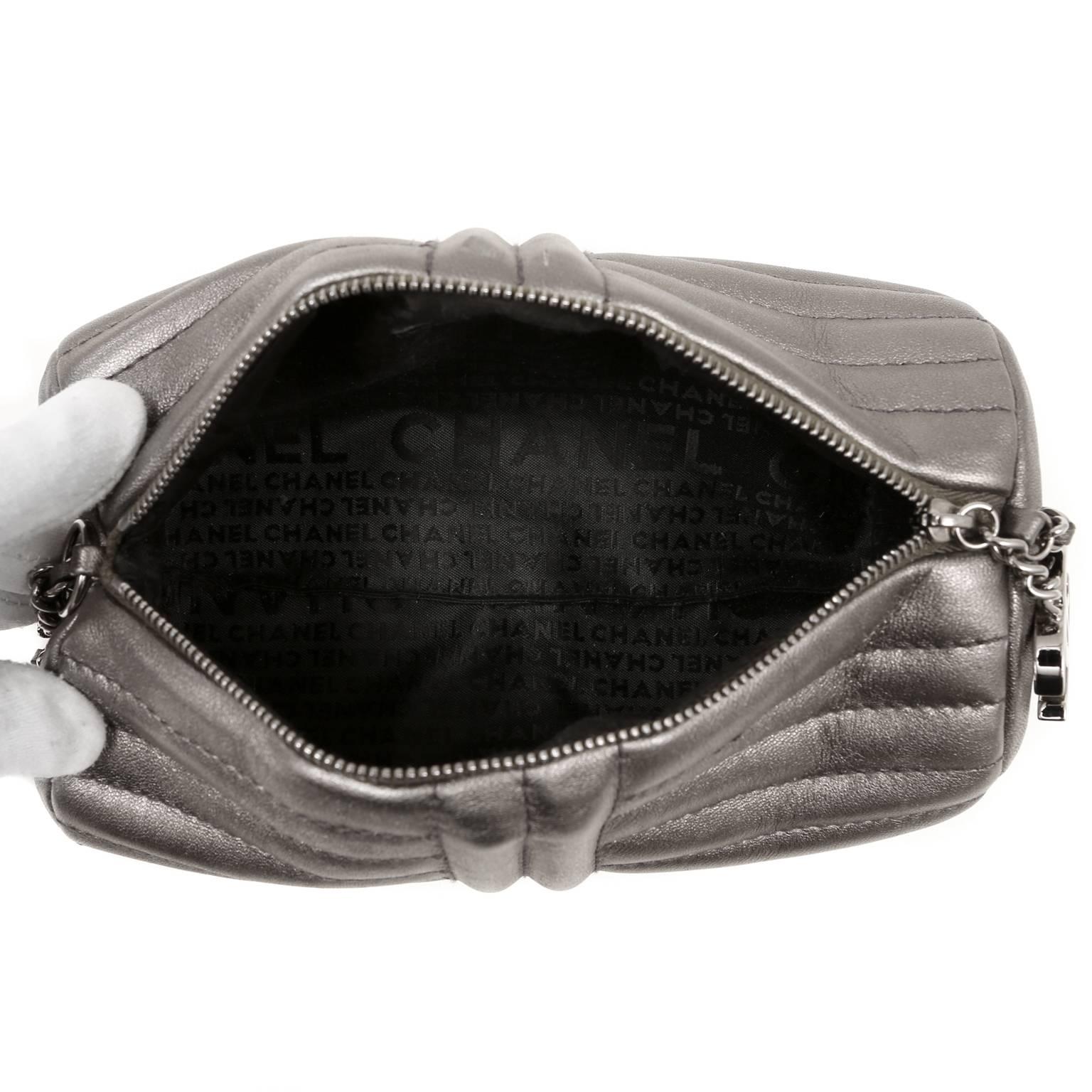 Chanel Vintage Pewter Leather Duffle Style Bag 3