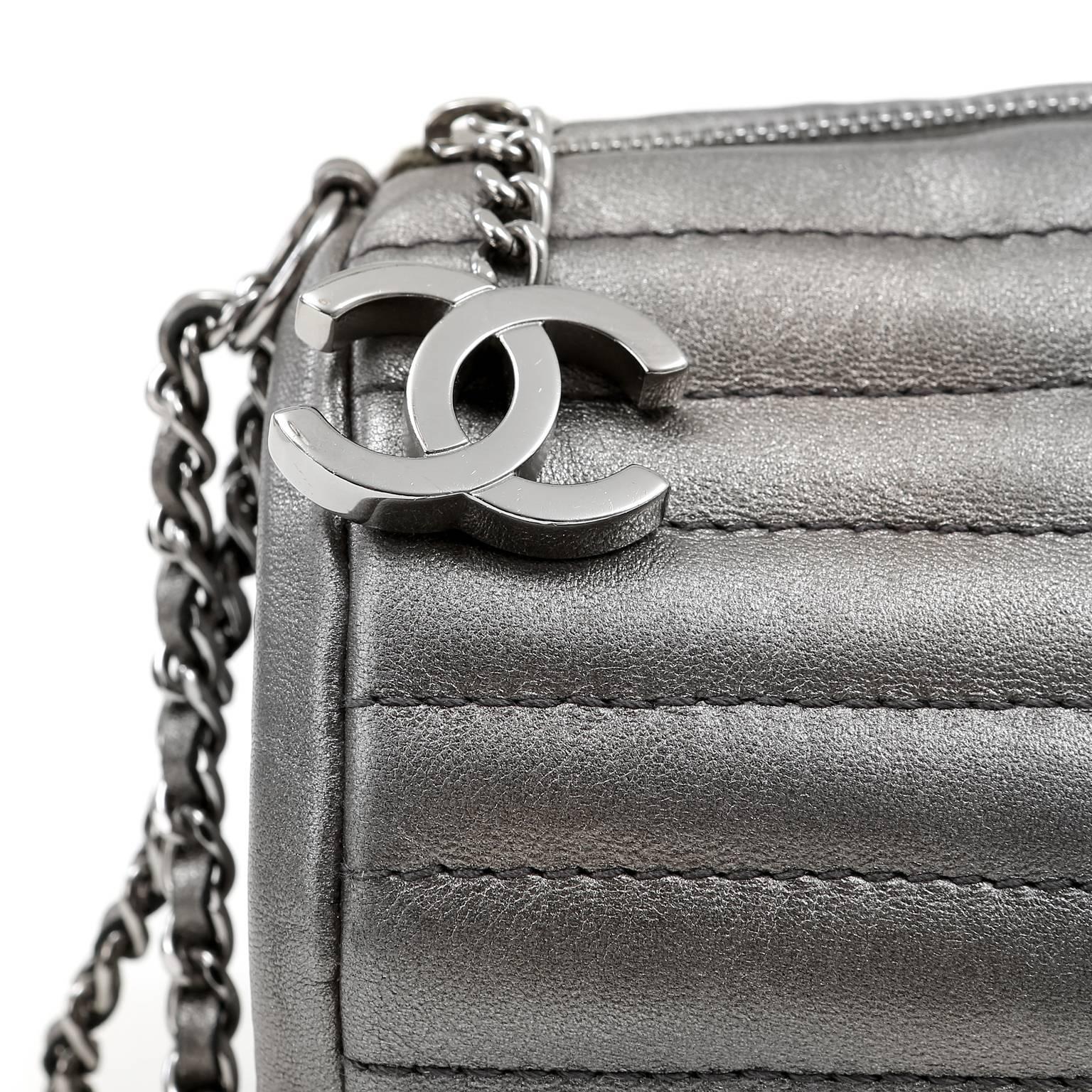 Chanel Vintage Pewter Leather Duffle Style Bag 2