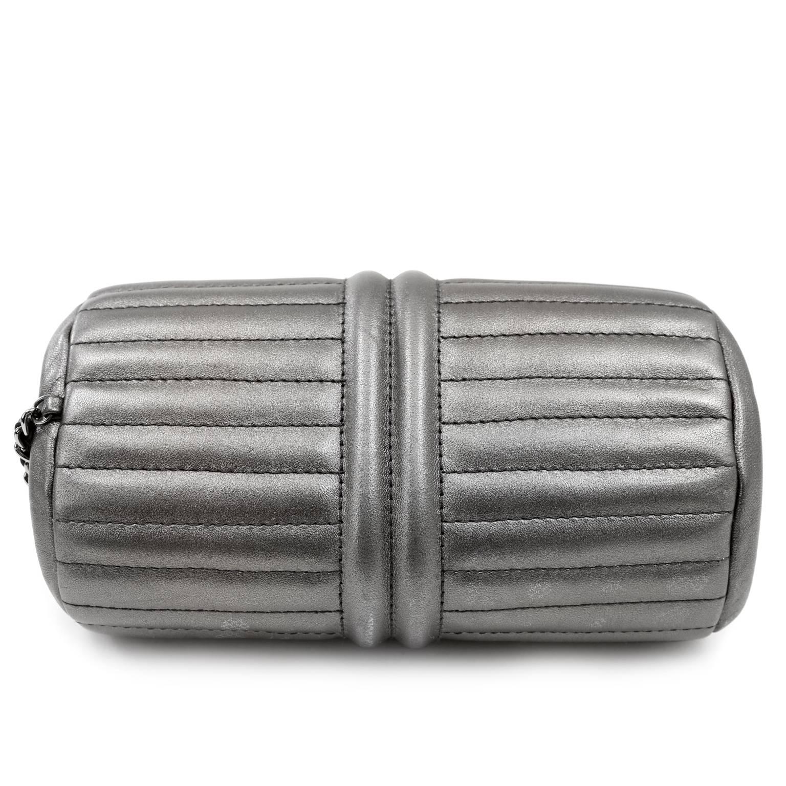 Women's Chanel Vintage Pewter Leather Duffle Style Bag