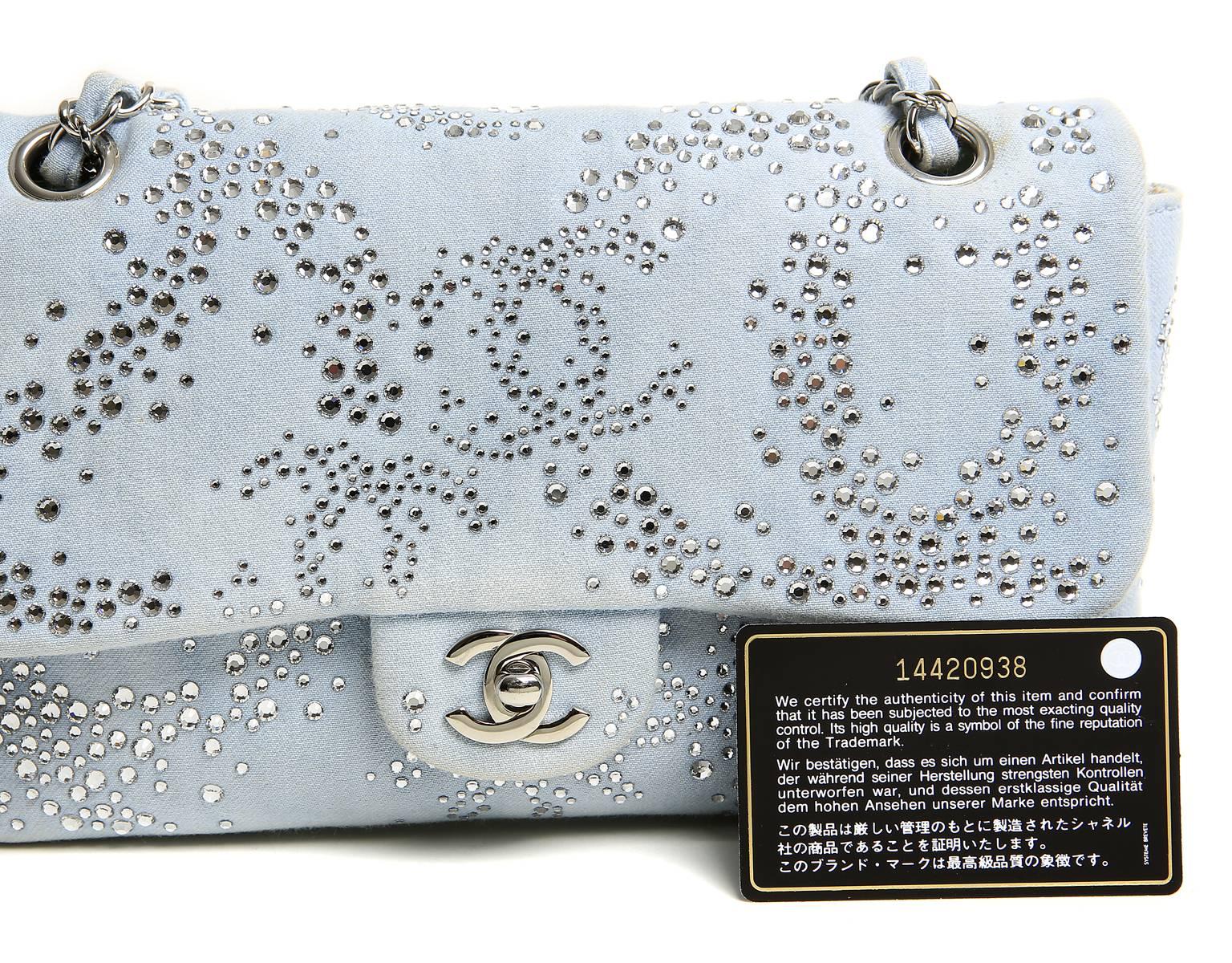 Chanel Blue Swarovski Crystal Classic Flap Bag 2