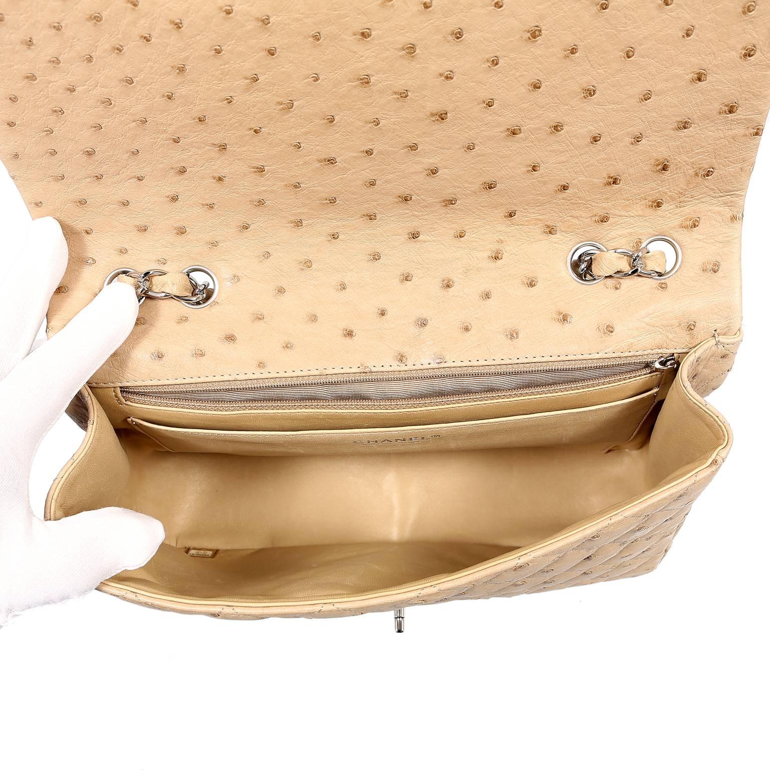Chanel Ostrich Beige Jumbo classic Flap Bag 2