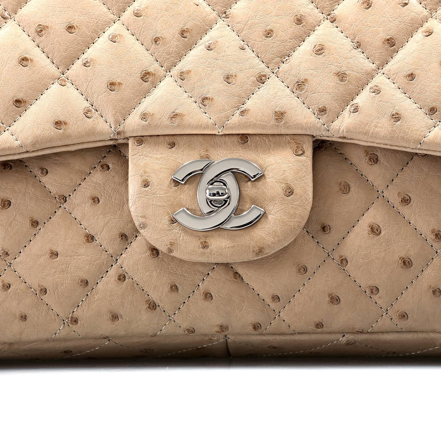 Women's Chanel Ostrich Beige Jumbo classic Flap Bag