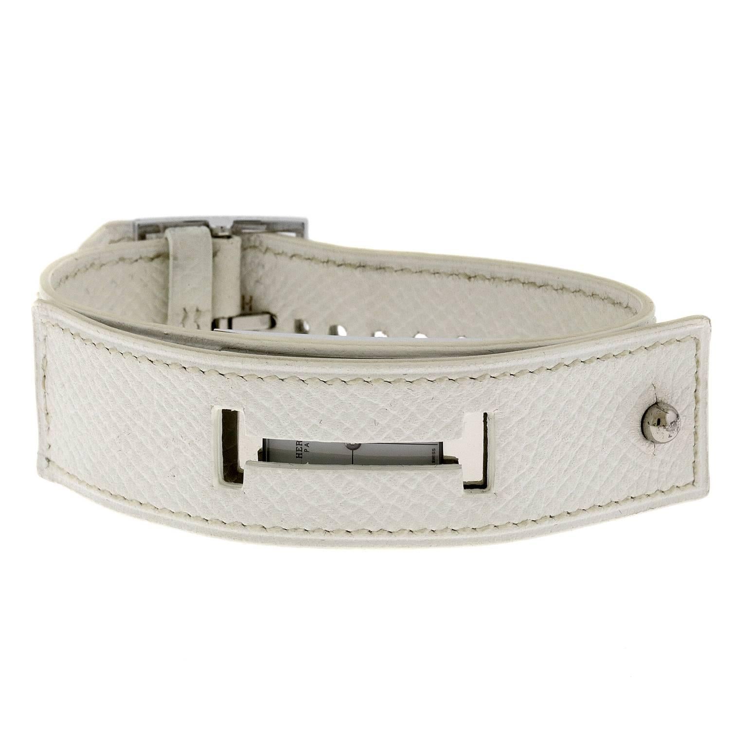  Hermès White Leather Hidden Bracelet Watch In Excellent Condition In Malibu, CA
