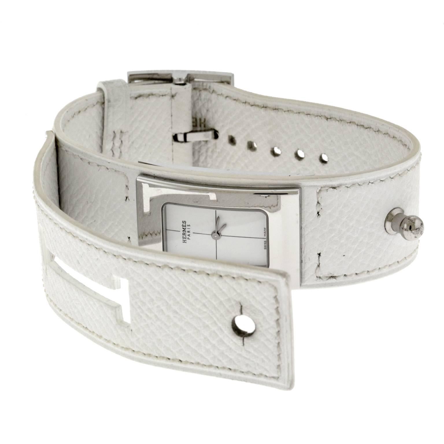 Women's  Hermès White Leather Hidden Bracelet Watch