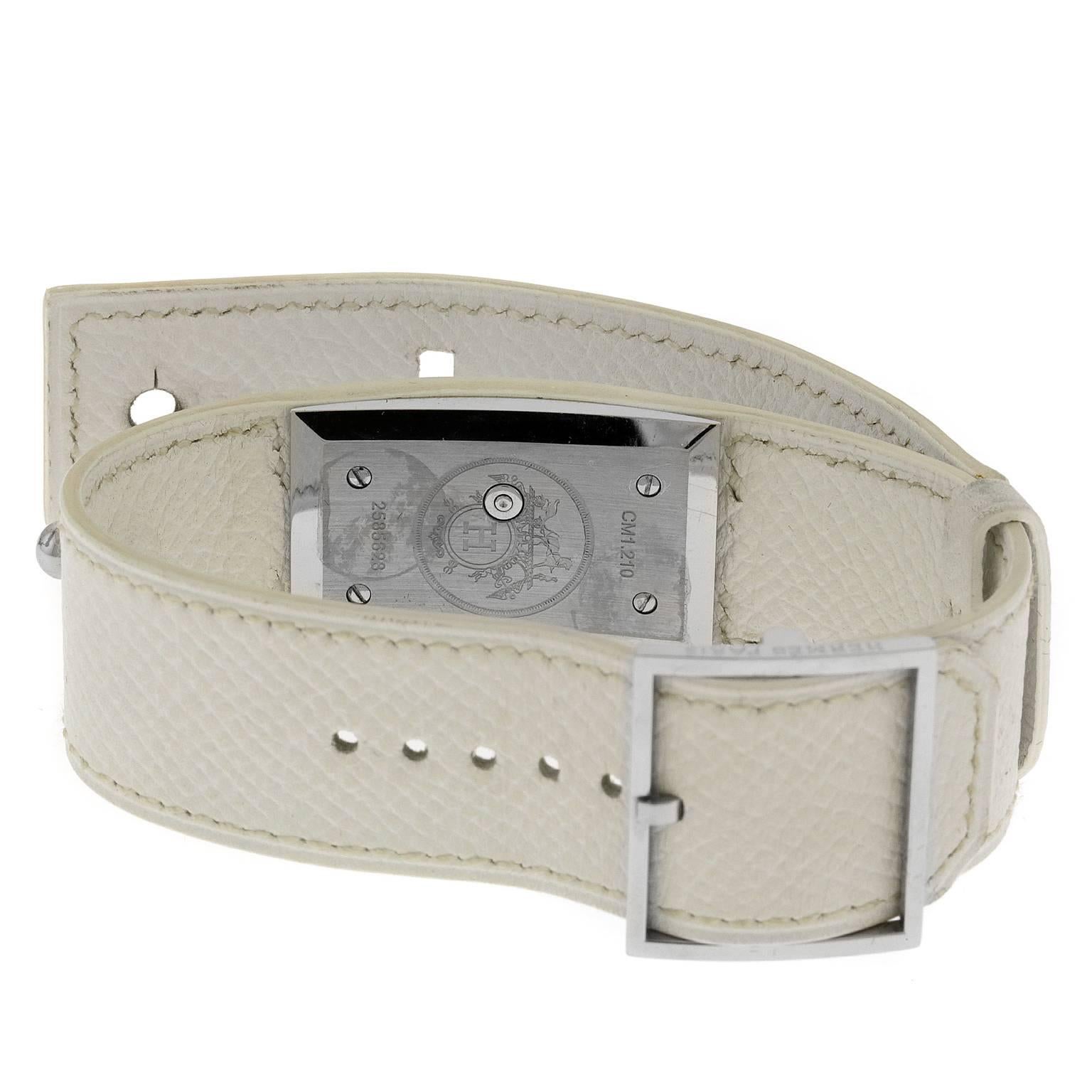  Hermès White Leather Hidden Bracelet Watch 3
