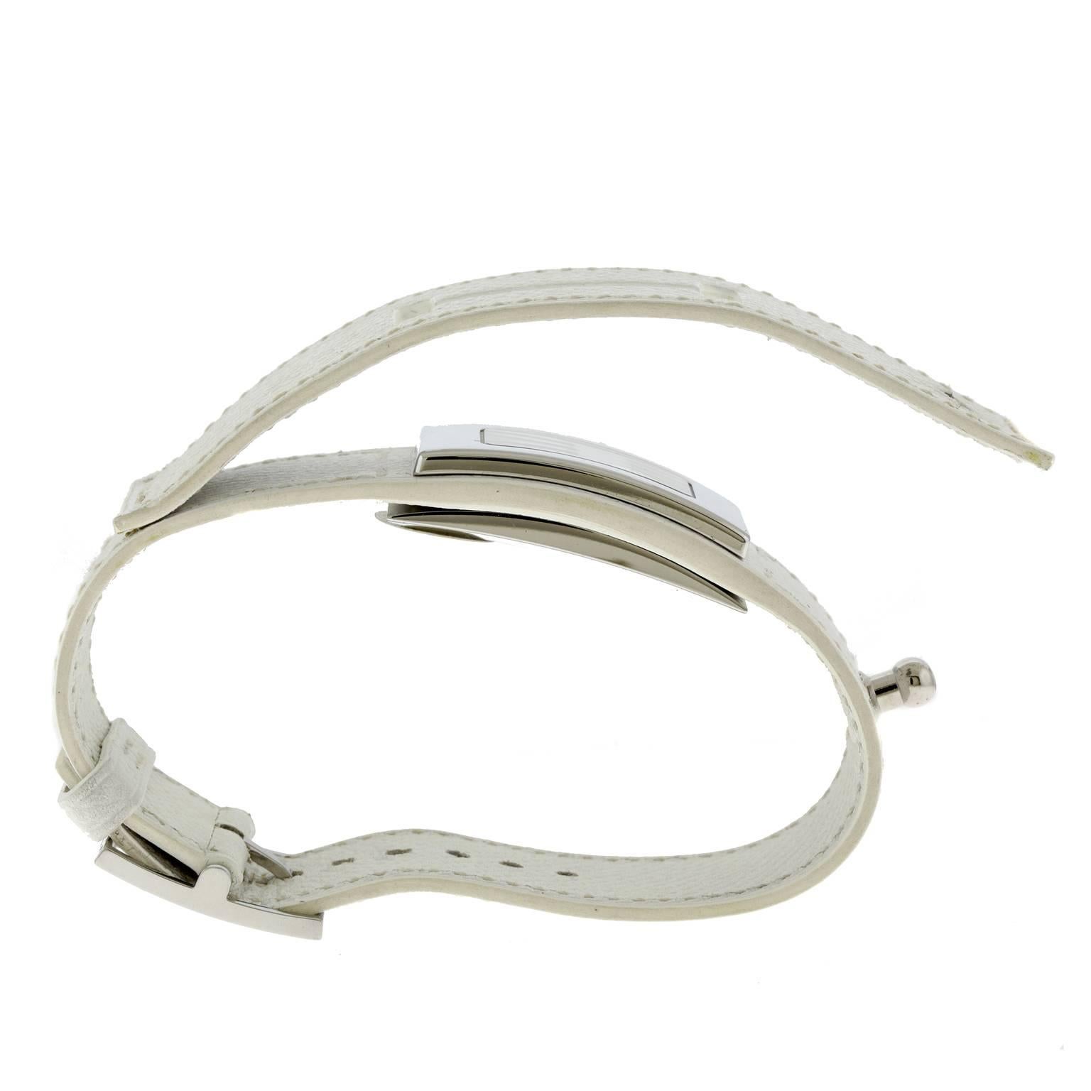  Hermès White Leather Hidden Bracelet Watch 1