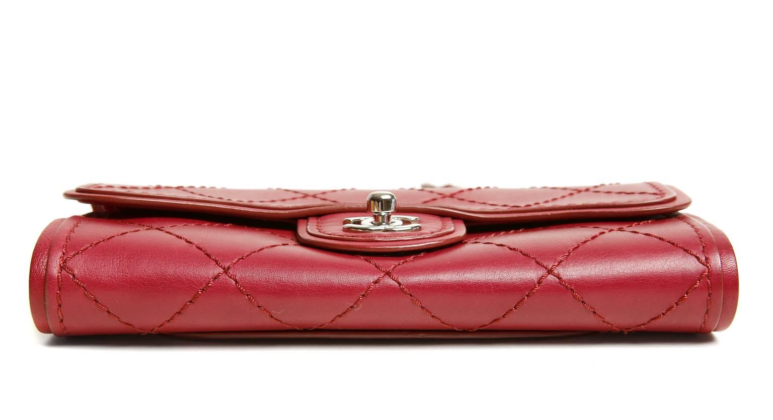 Brown Chanel Red Leather Cross Body Wallet Bag For Sale