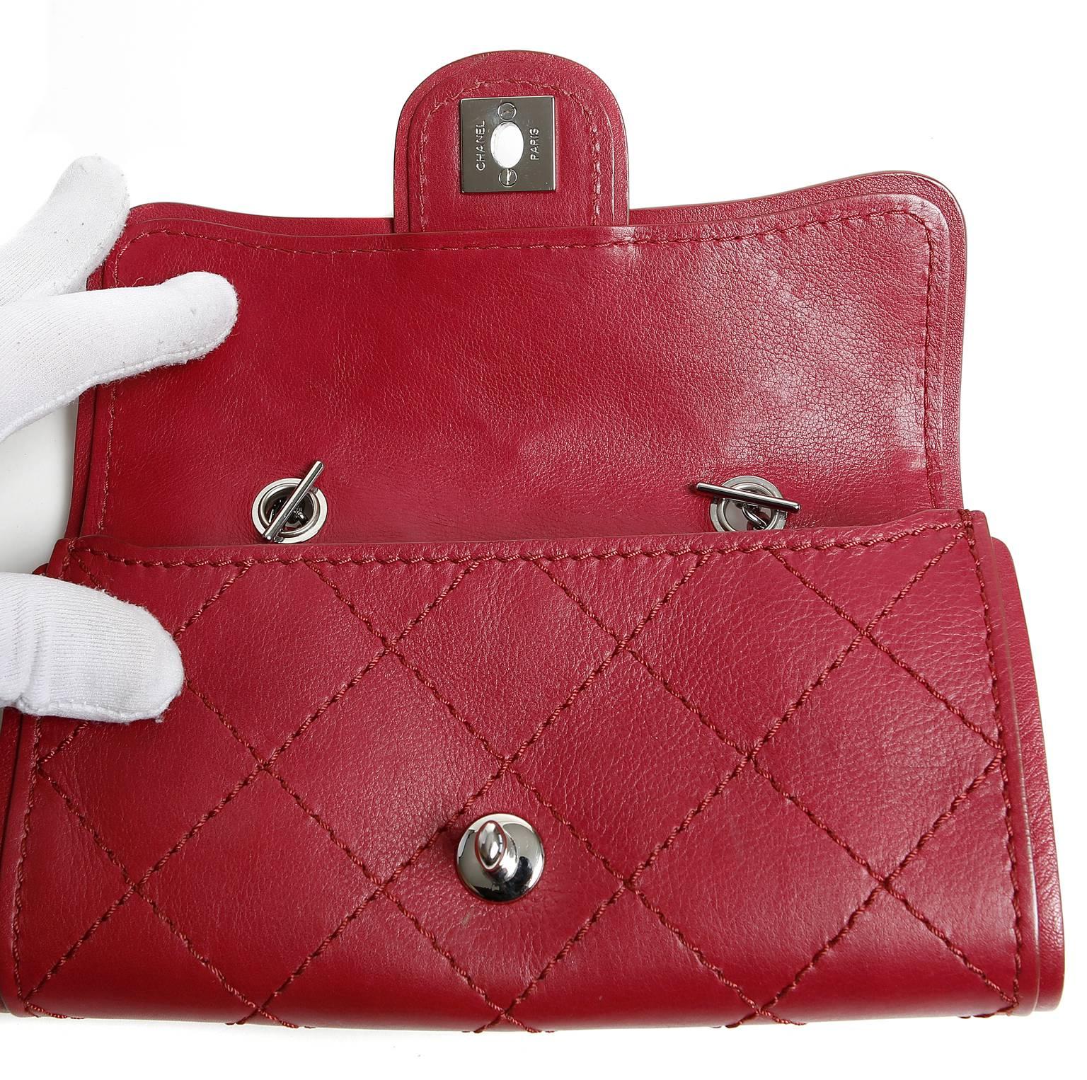Women's Chanel Red Leather Cross Body Wallet Bag For Sale