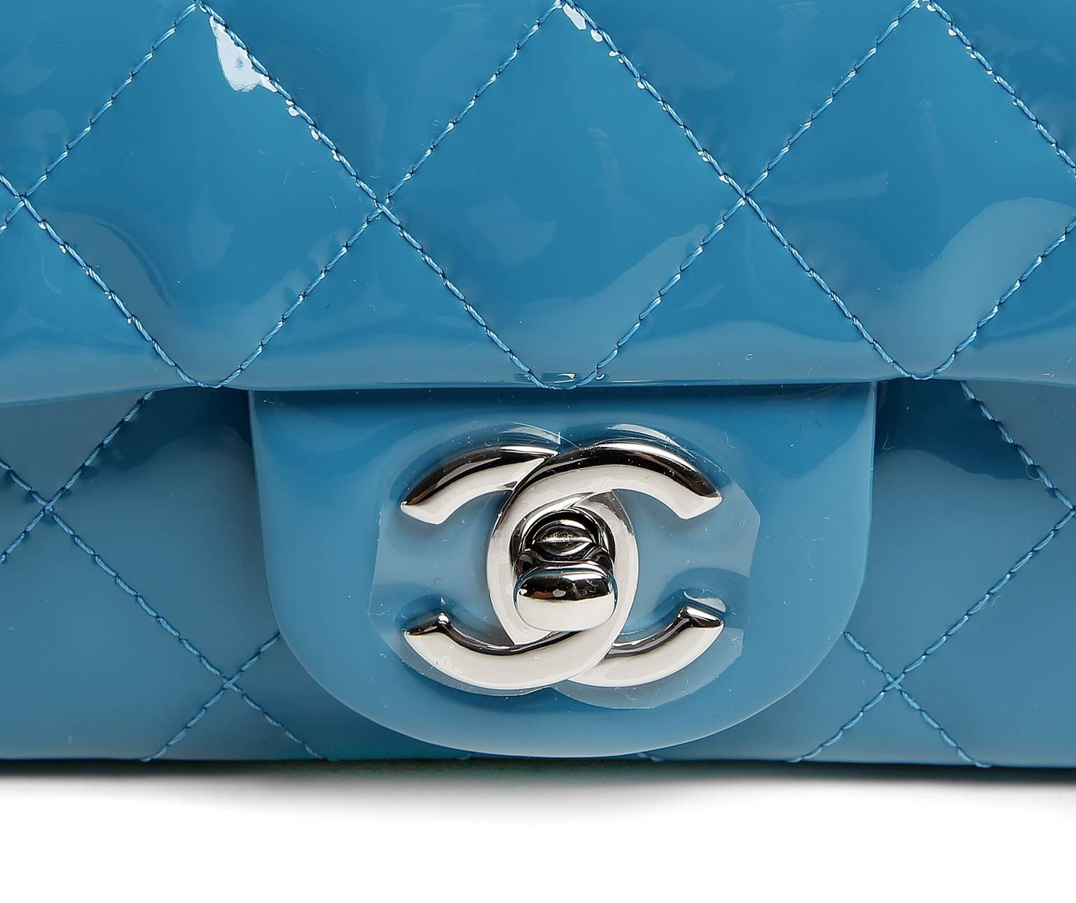 Blue Chanel Turquoise Patent Extra Mini Classic Flap Bag