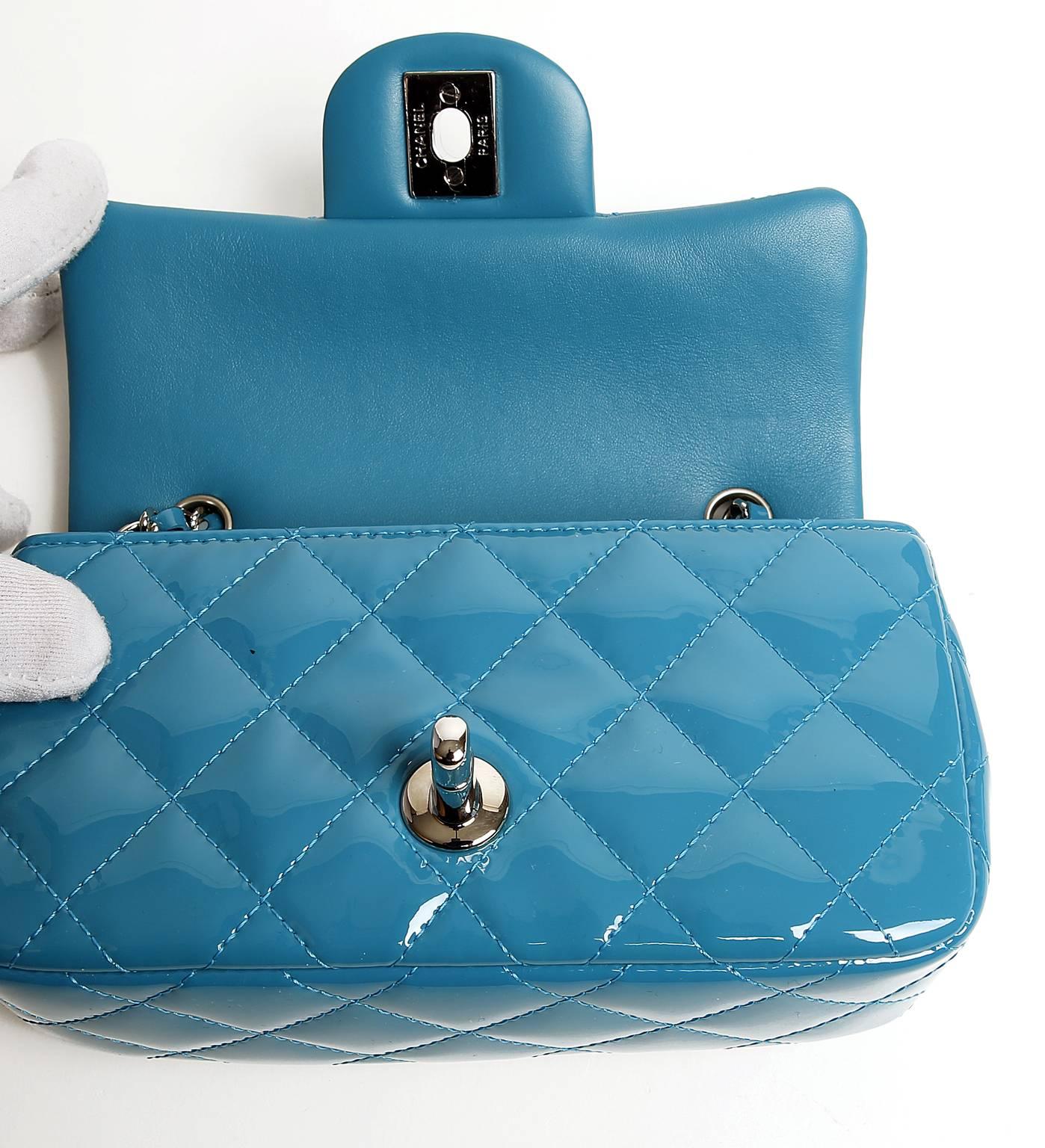 Chanel Turquoise Patent Extra Mini Classic Flap Bag In New Condition In Malibu, CA