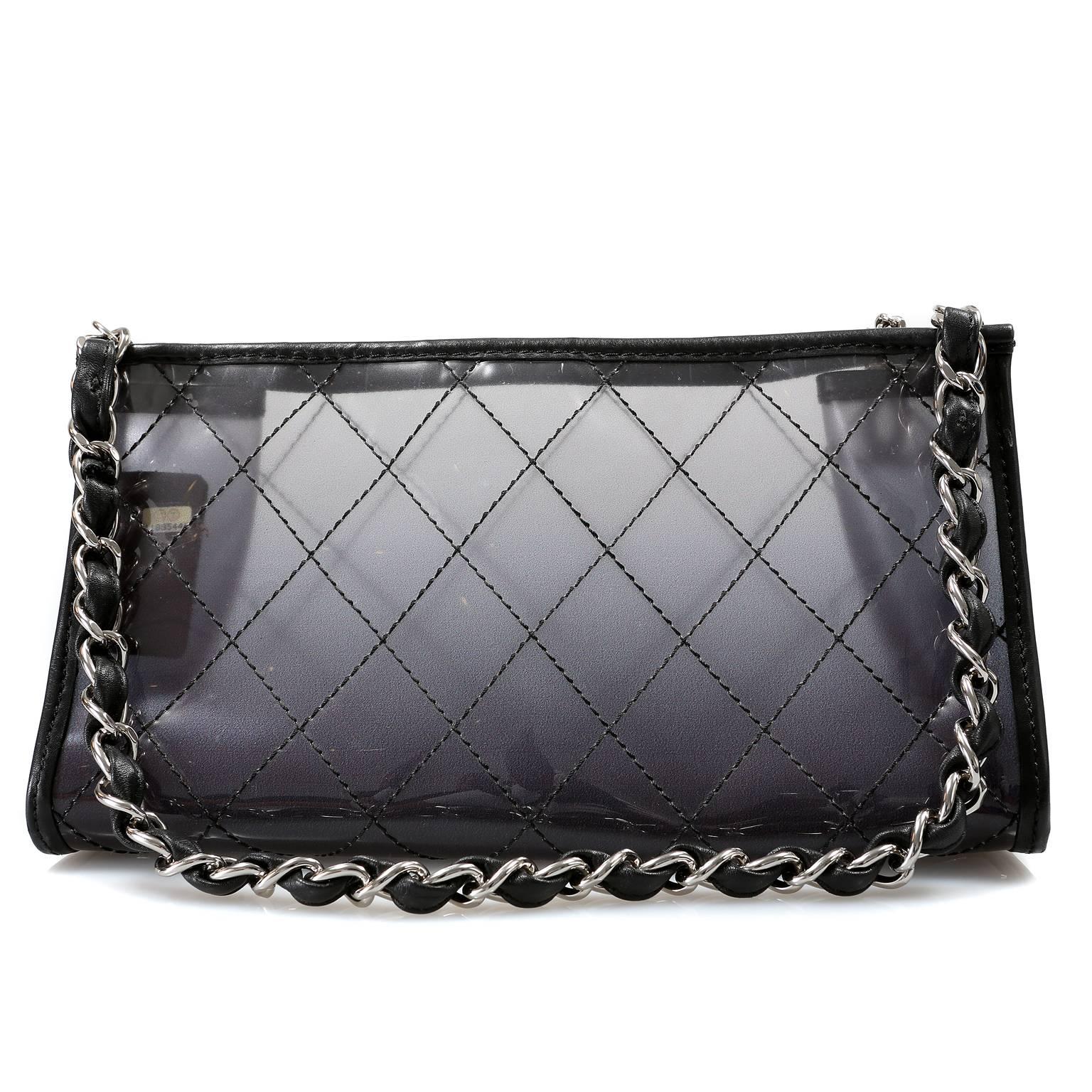 Chanel Smoked Degrade  Bag- PRISTINE condition
Totally unique in this semitransparent composition, this Chanel is a must have for collectors.
 
Smoky grey polyurethane is stitched in signature Chanel diamond pattern with black thread and trimmed