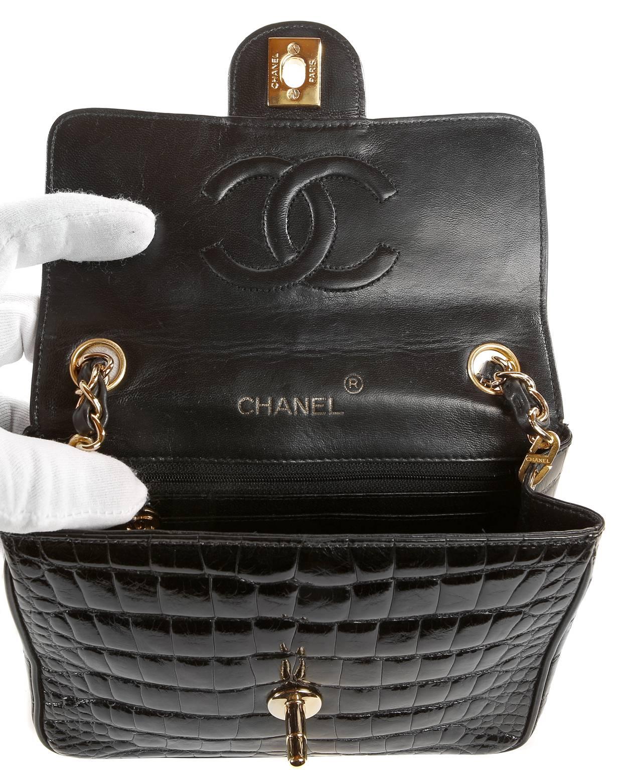 Chanel Black Crocodile Vintage Mini Classic 3