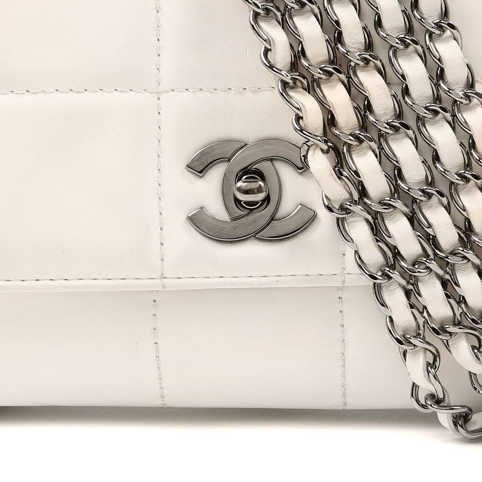 Chanel White Leather Multi Chain Flap Bag- Special Edition In Excellent Condition In Malibu, CA