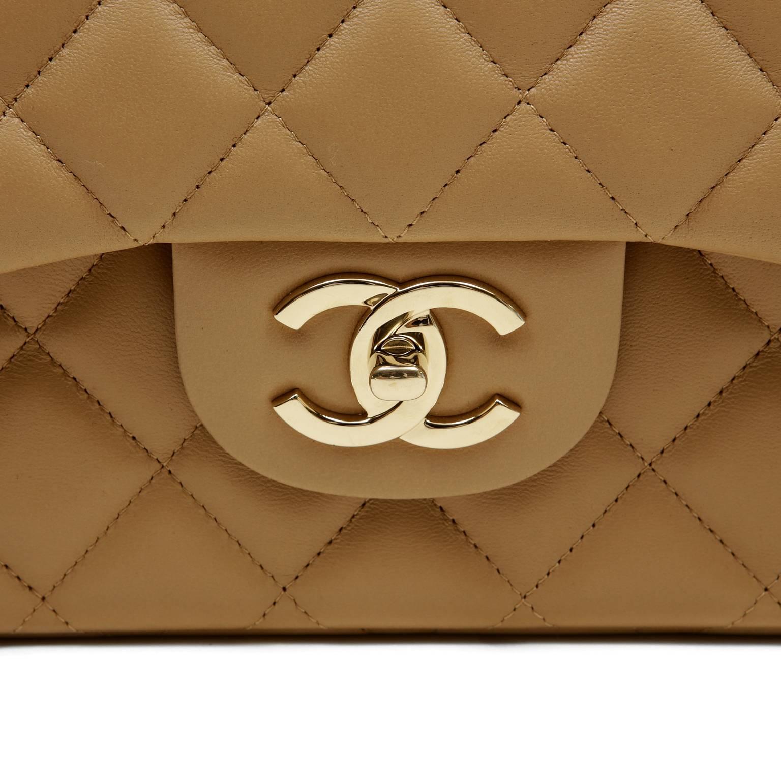 Women's Chanel Beige Leather Double Flap Maxi with Gold Hardware