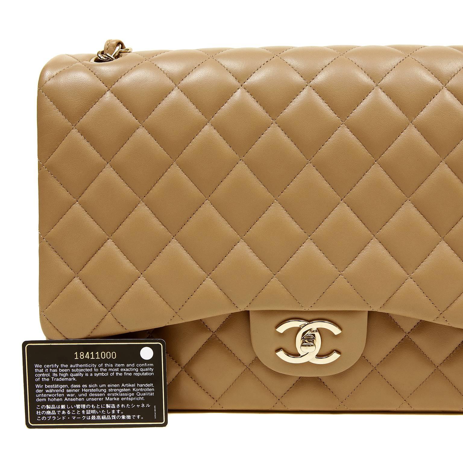 Chanel Beige Leather Double Flap Maxi with Gold Hardware 5