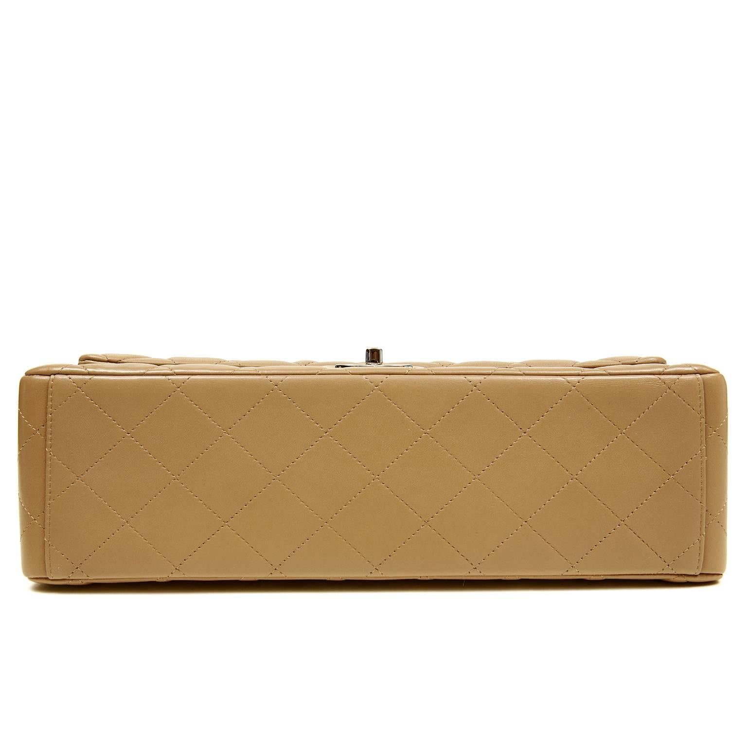 Chanel Beige Leather Double Flap Maxi with Gold Hardware In New Condition In Malibu, CA