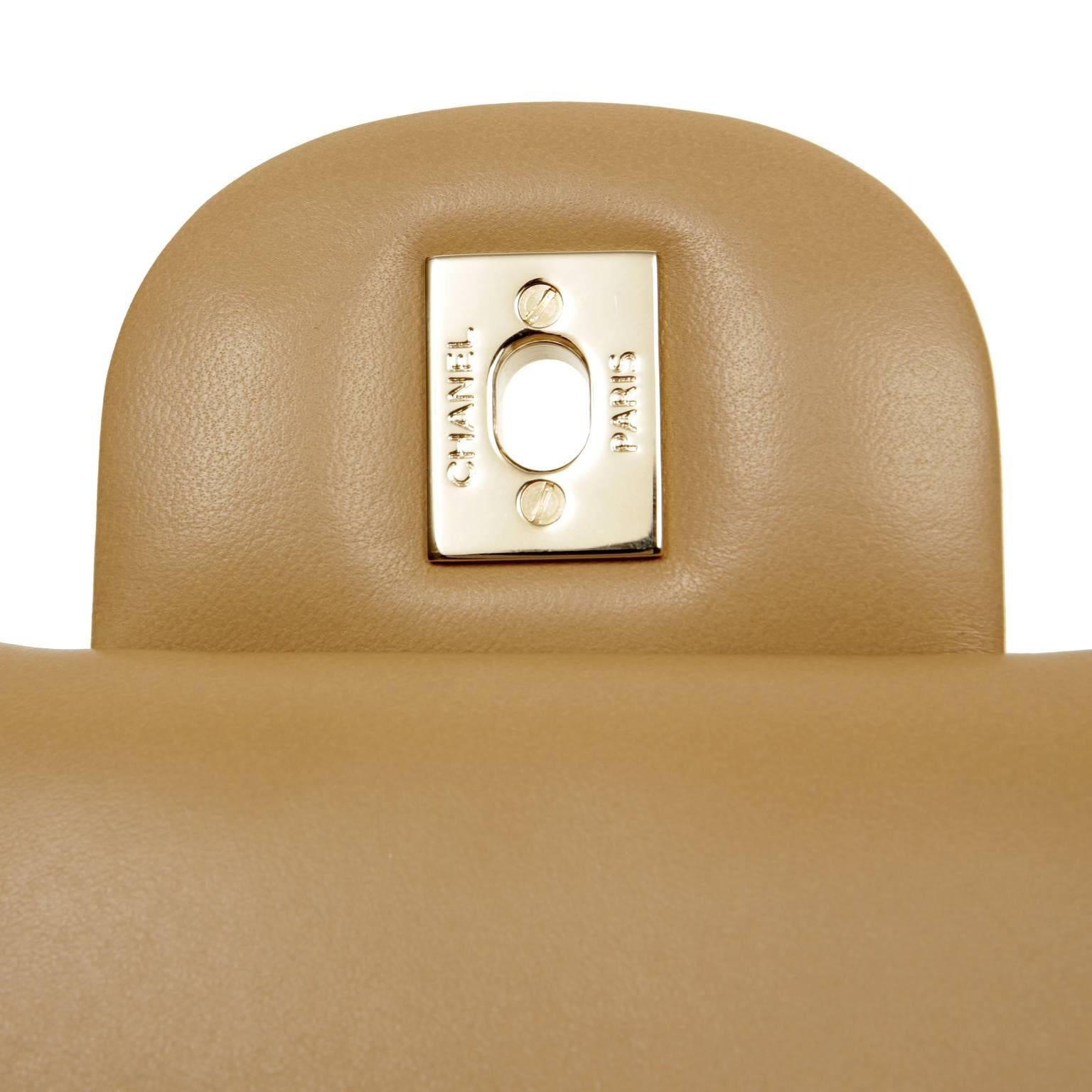 Chanel Beige Leather Double Flap Maxi with Gold Hardware 4