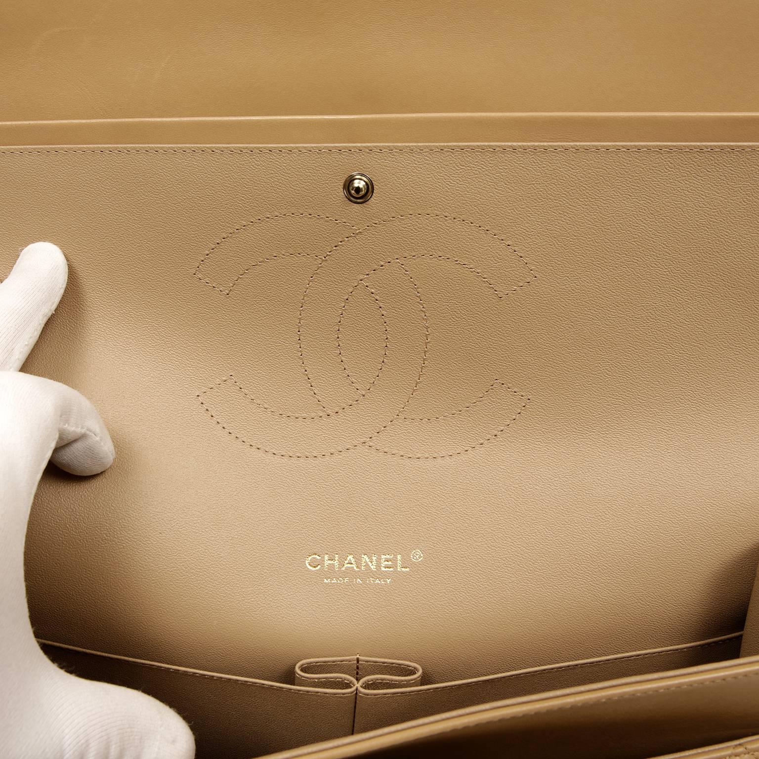 Chanel Beige Leather Double Flap Maxi with Gold Hardware 2