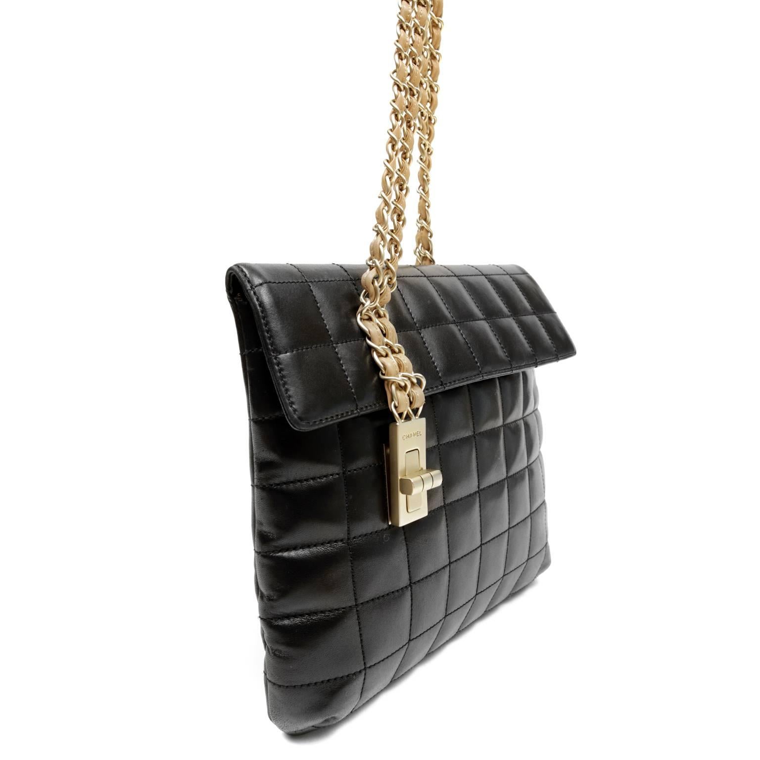 Chanel Black Leather Square Quilted Shoulder Bag In Excellent Condition In Malibu, CA