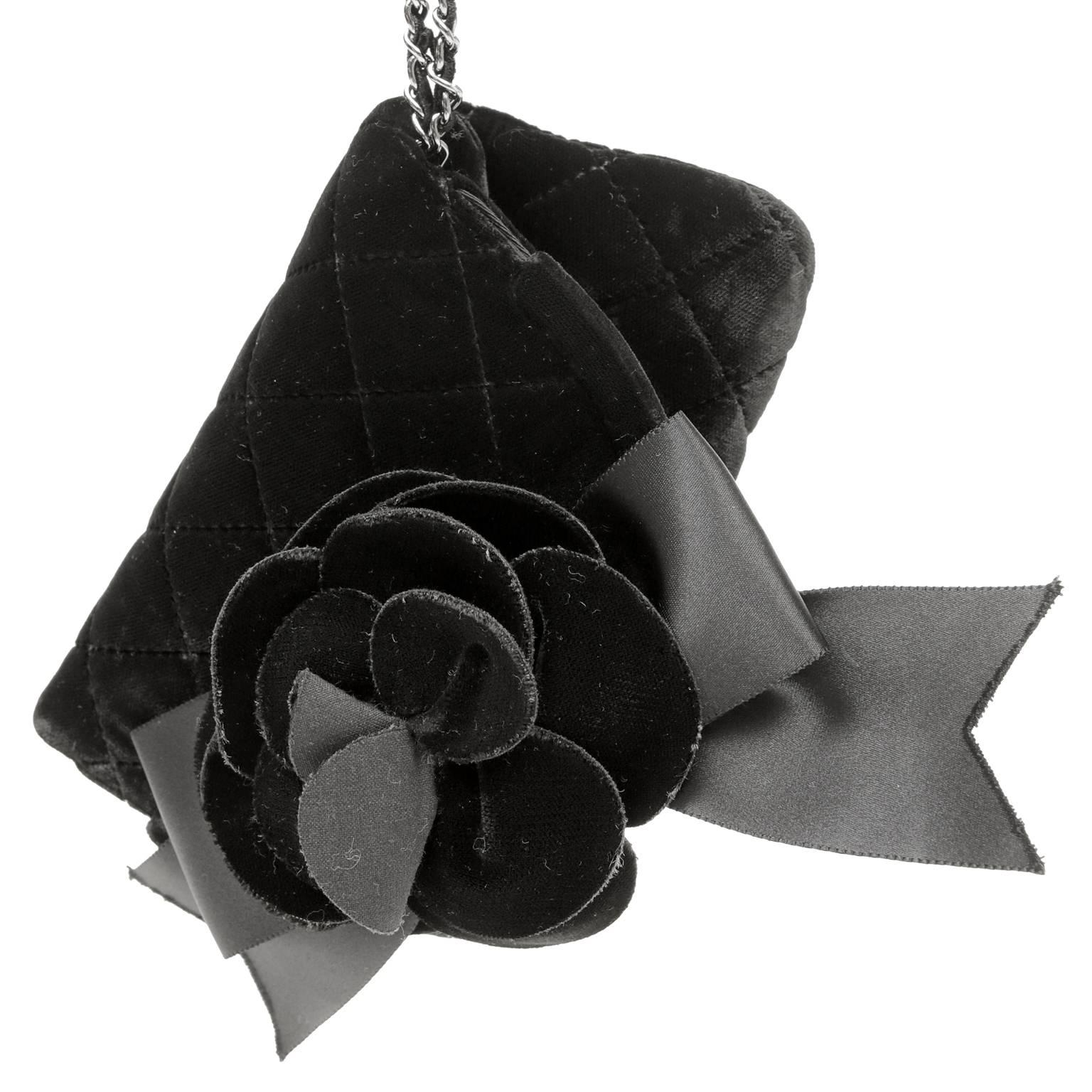 Chanel Black Velvet Camellia Flower Wristlet 3