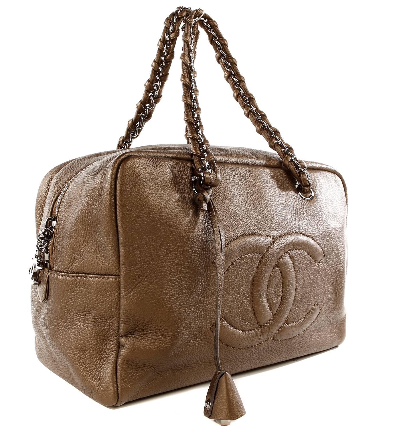 Brown Chanel Bronze Leather Large Bowler Tote Bag For Sale