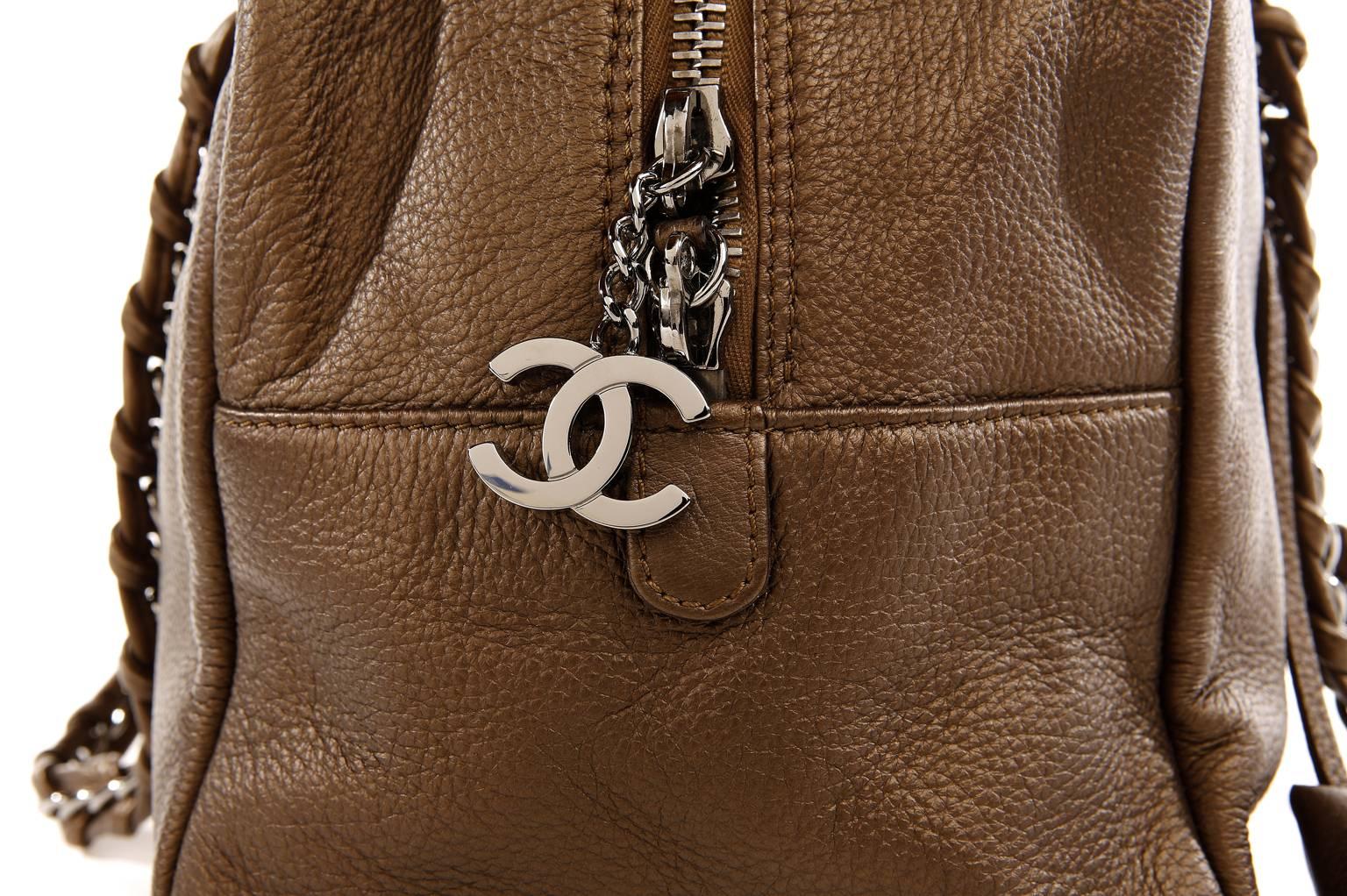 Chanel Bronze Leather Large Bowler Tote Bag For Sale 1
