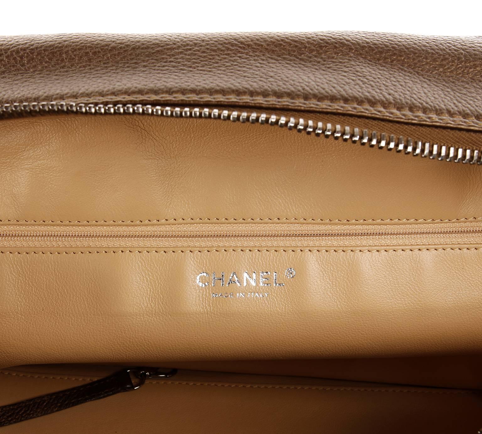 Chanel Bronze Leather Large Bowler Tote Bag For Sale 4