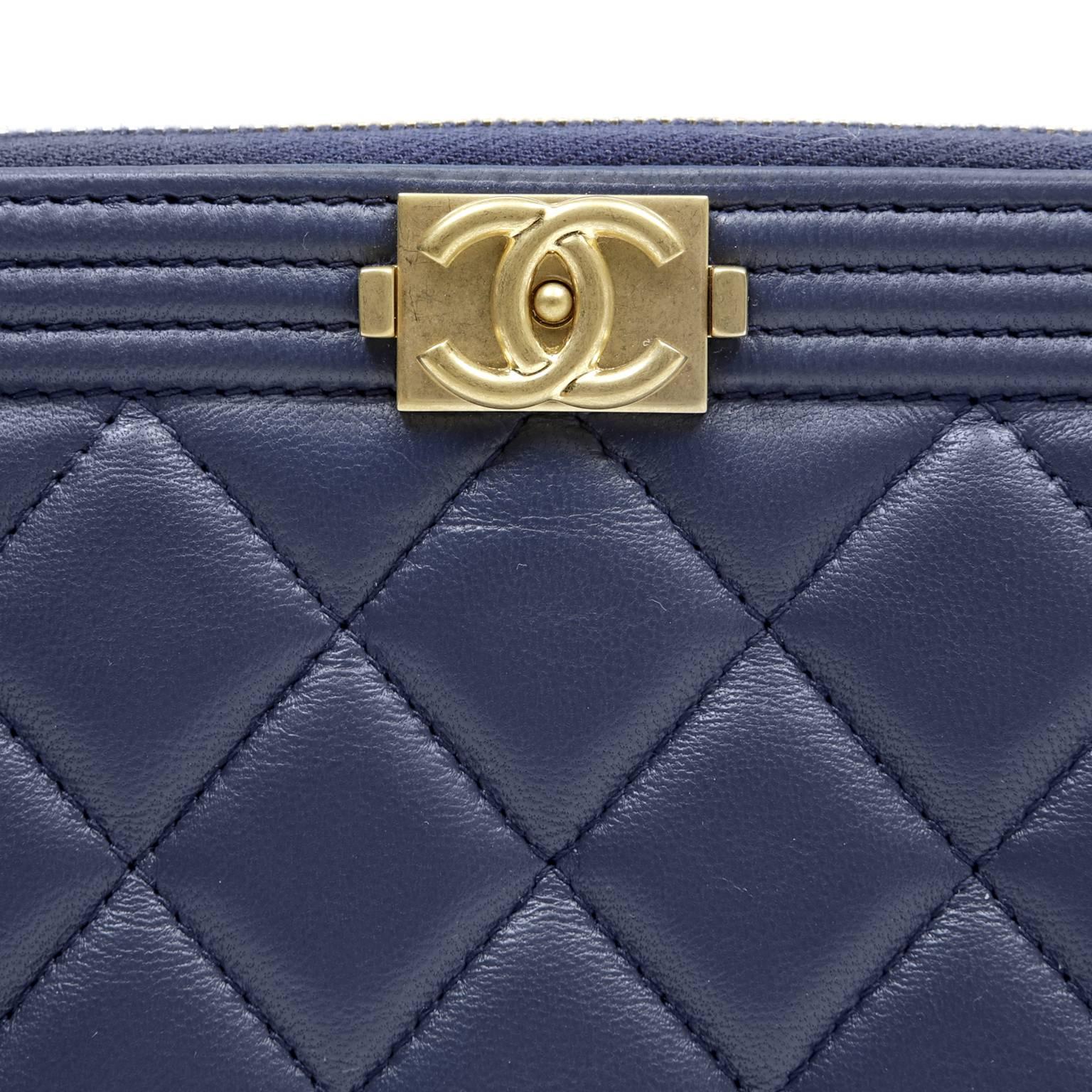 Women's Chanel Blue Quilted Leather Boy Clutch Portfolio