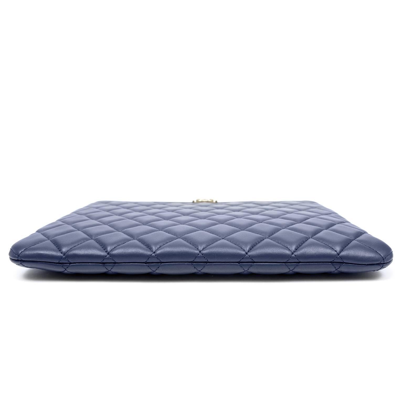 Chanel Blue Quilted Leather Boy Clutch Portfolio In New Condition In Malibu, CA
