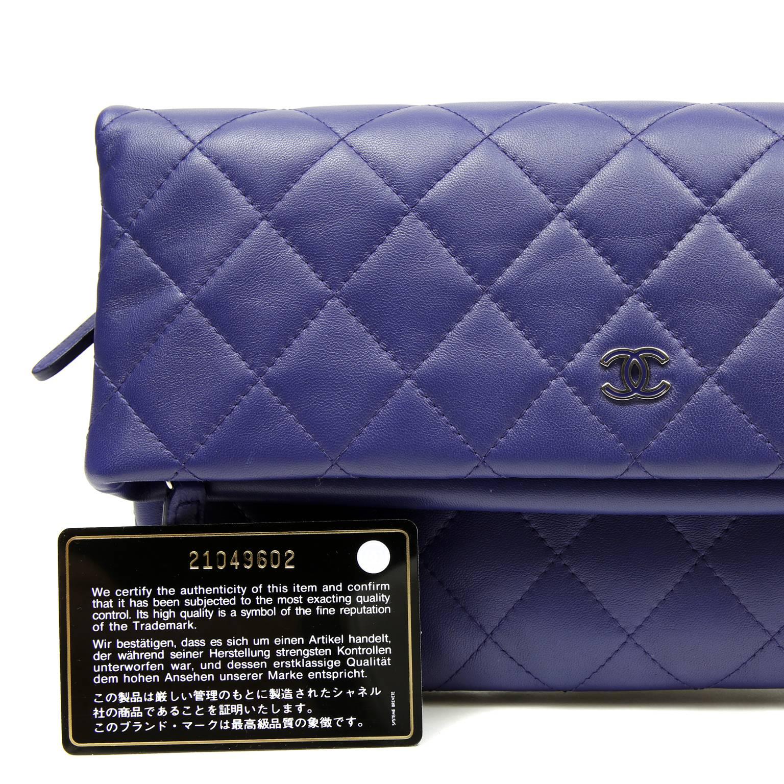 Chanel Purple Quilted Leather Foldover Clutch 4
