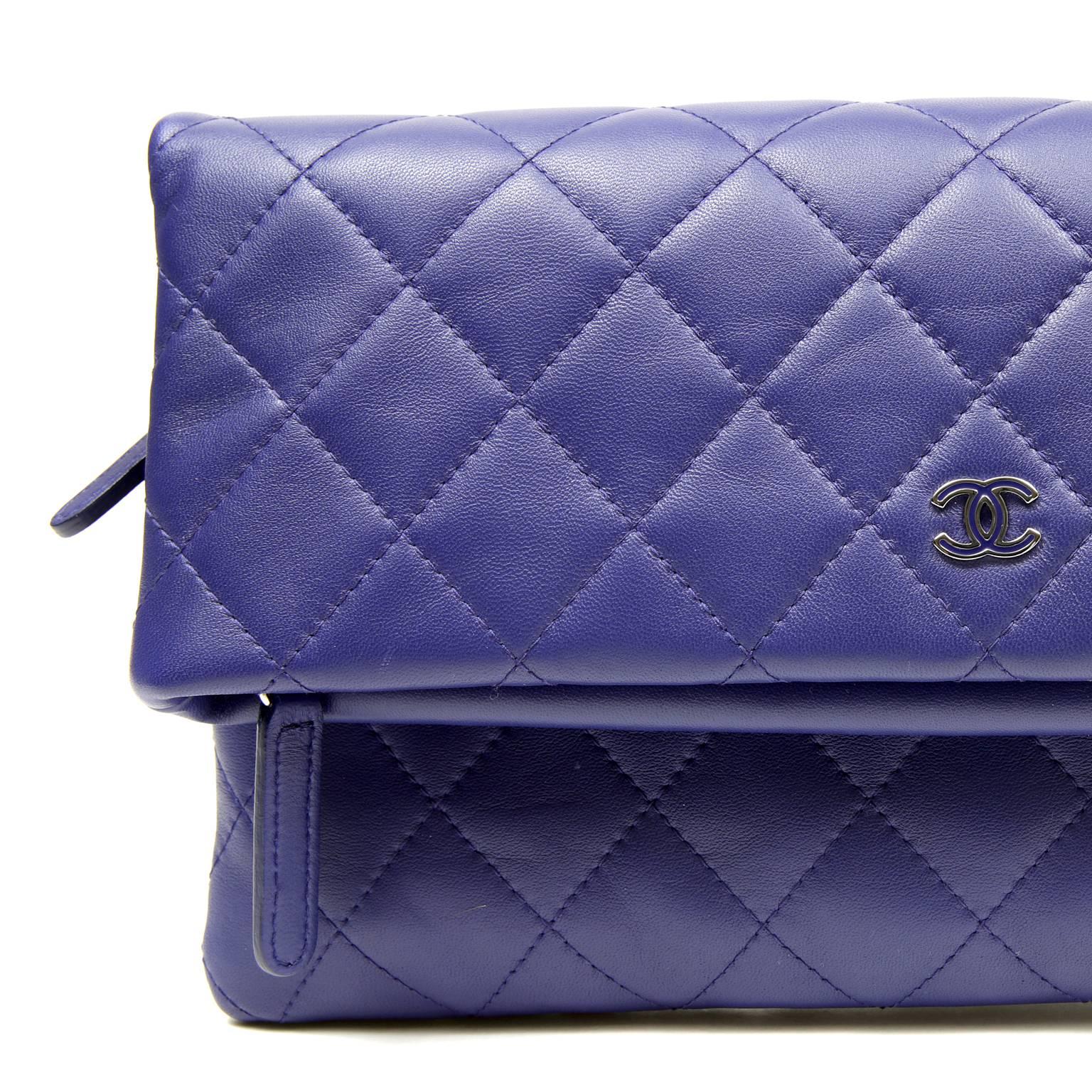 Women's Chanel Purple Quilted Leather Foldover Clutch