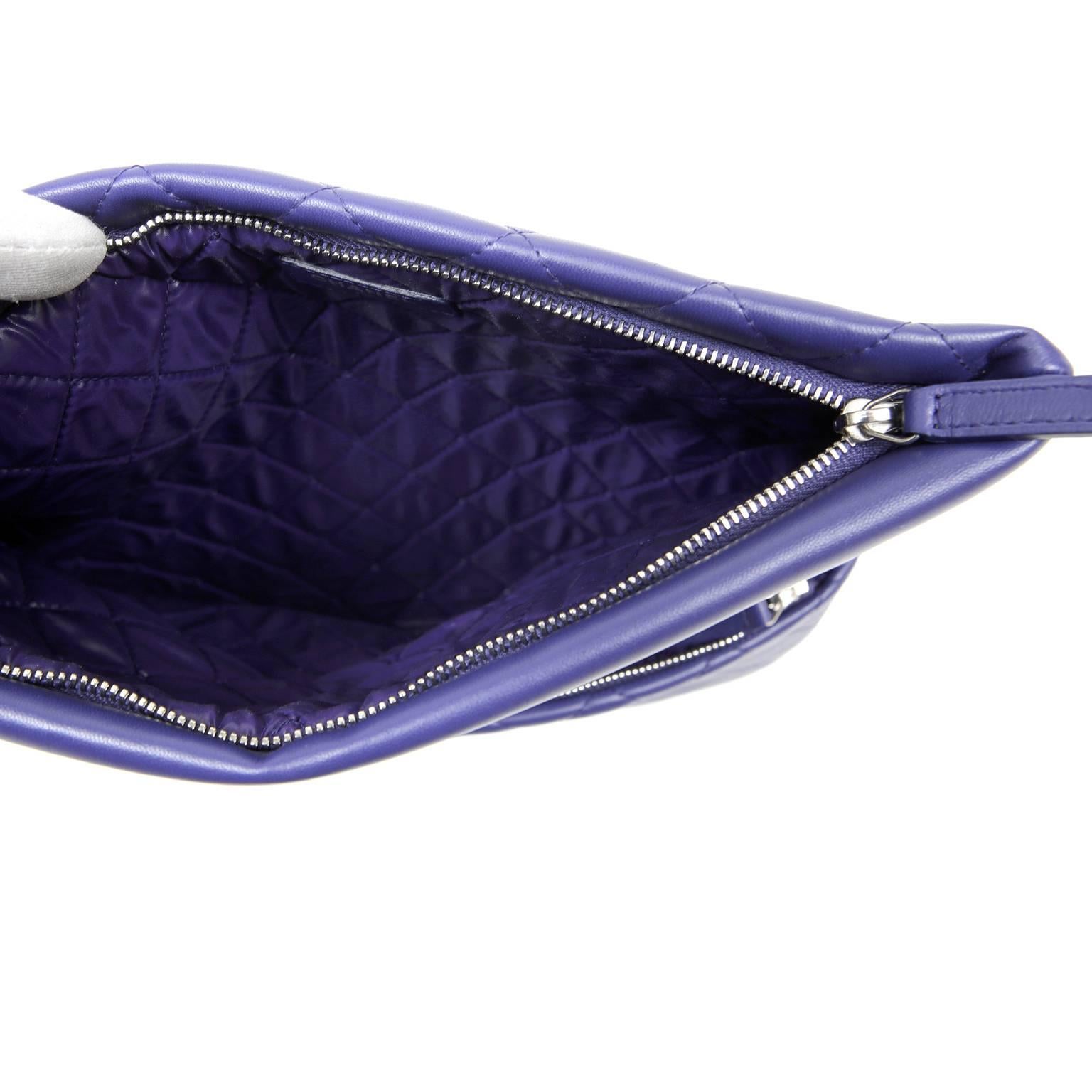 Chanel Purple Quilted Leather Foldover Clutch 1