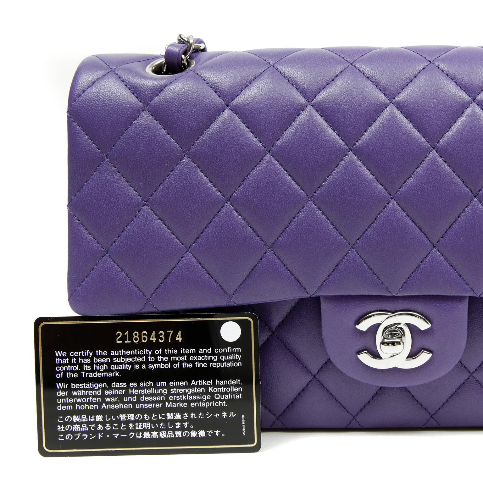 Chanel Purple Lambskin Medium Double Flap Classic Bag 2