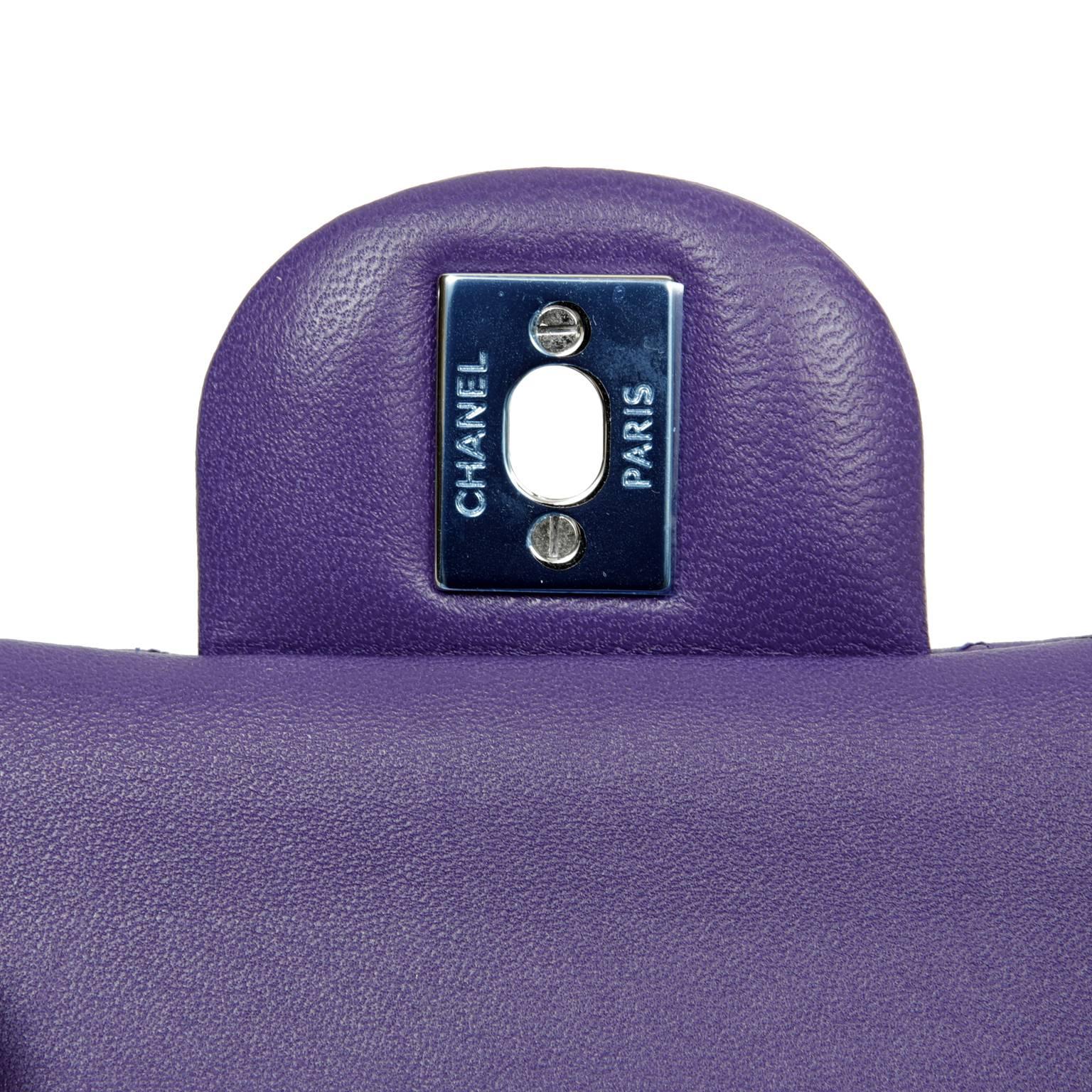 Women's Chanel Purple Lambskin Medium Double Flap Classic Bag