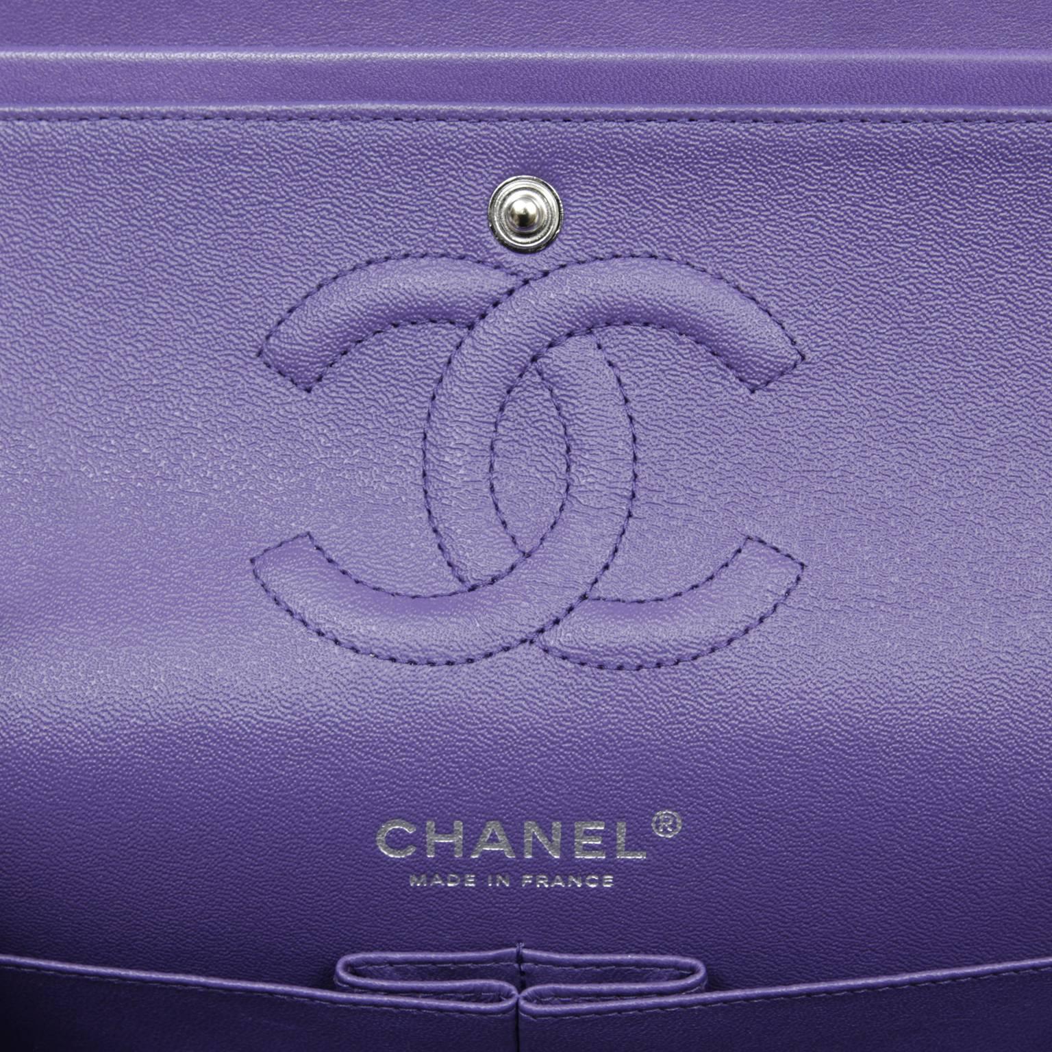 Chanel Purple Lambskin Medium Double Flap Classic Bag In New Condition In Malibu, CA