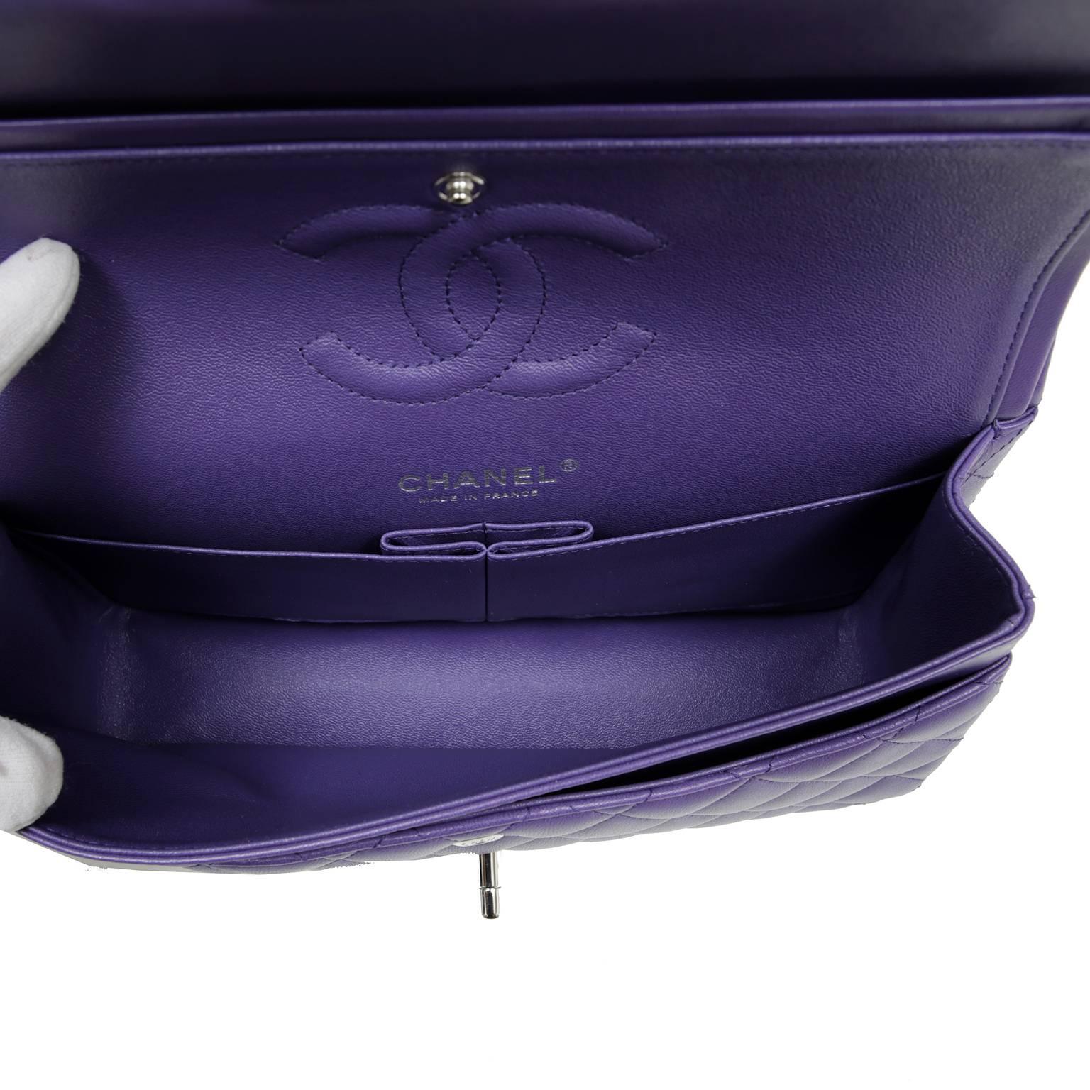 Gray Chanel Purple Lambskin Medium Double Flap Classic Bag