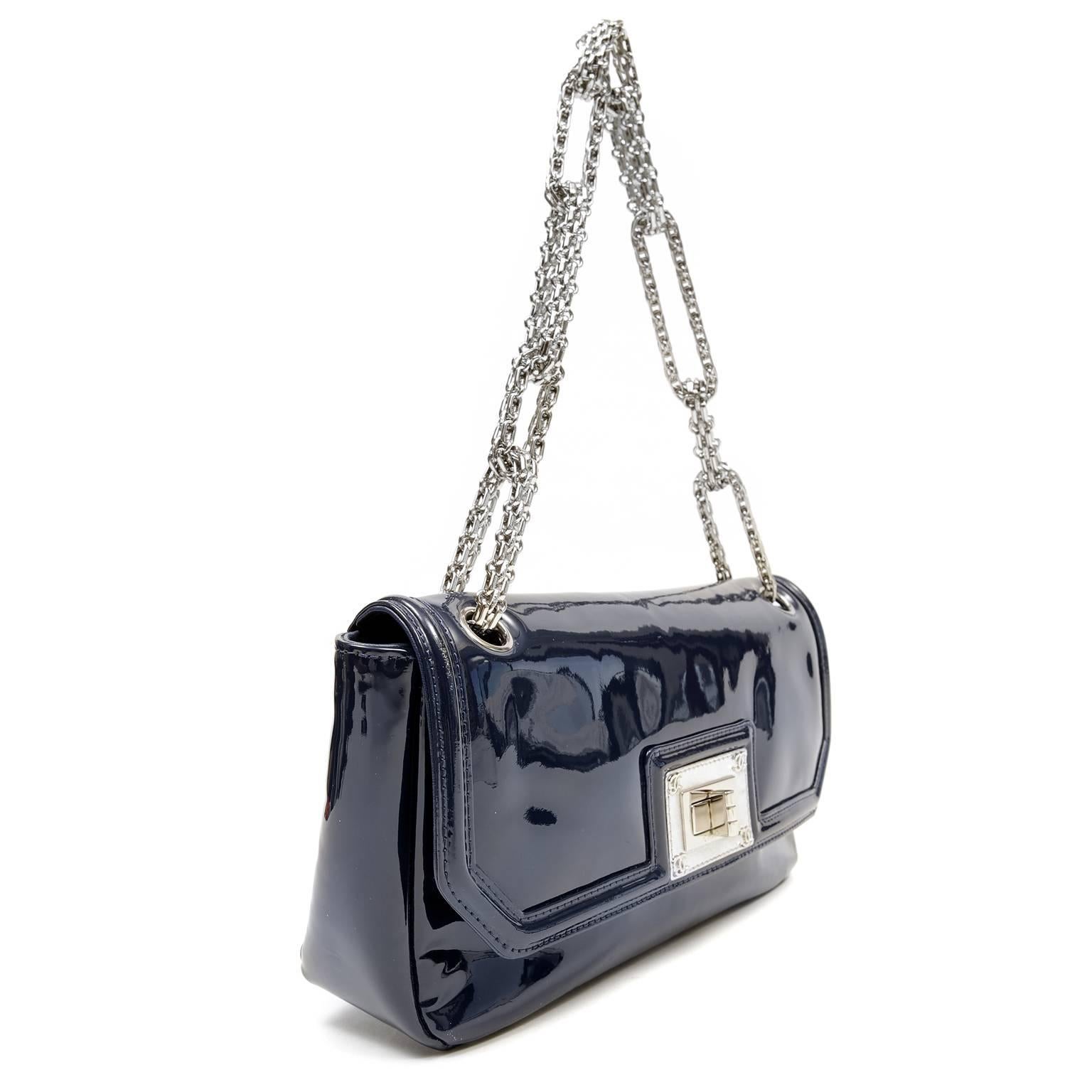 Black Chanel Navy Blue Patent Leather Reissue Flap Bag- Medium