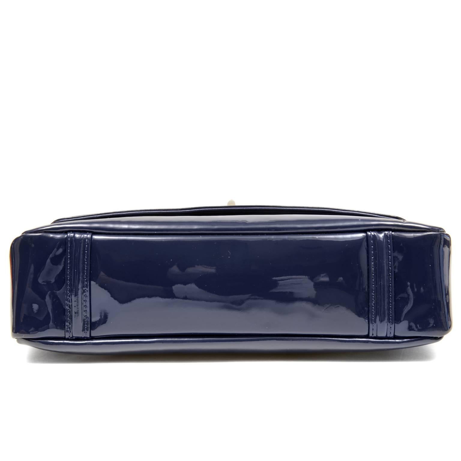 Chanel Navy Blue Patent Leather Reissue Flap Bag- Medium In New Condition In Malibu, CA