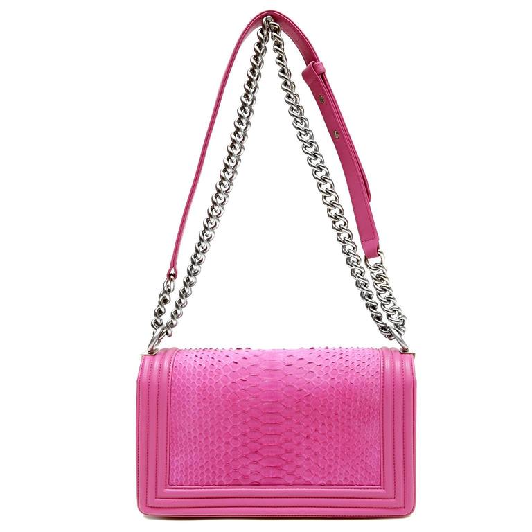 Chanel Pink Fuchsia Pink Python Boy Bag at 1stDibs | fuchsia pink handbags