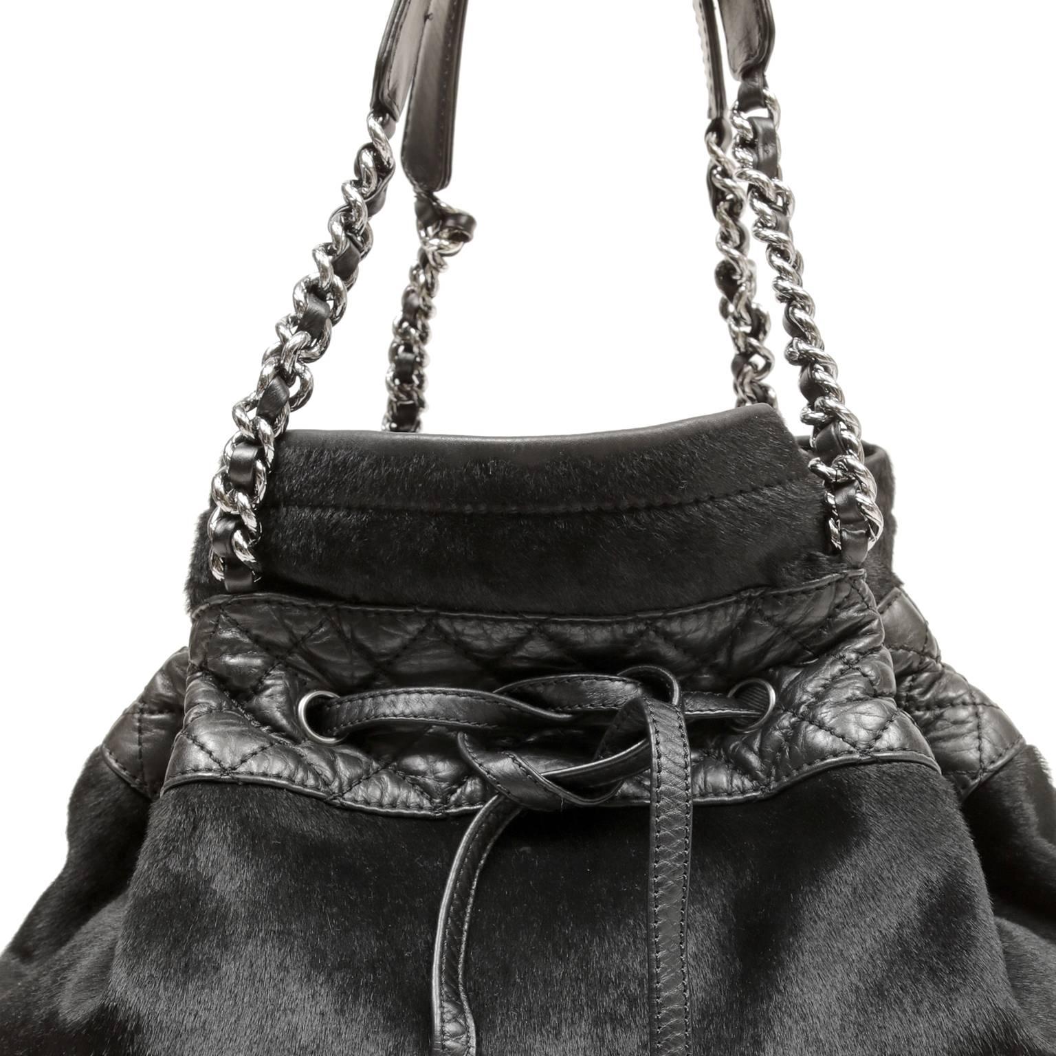 Chanel Black Calf Hair and Leather Drawstring Bucket Bag 1