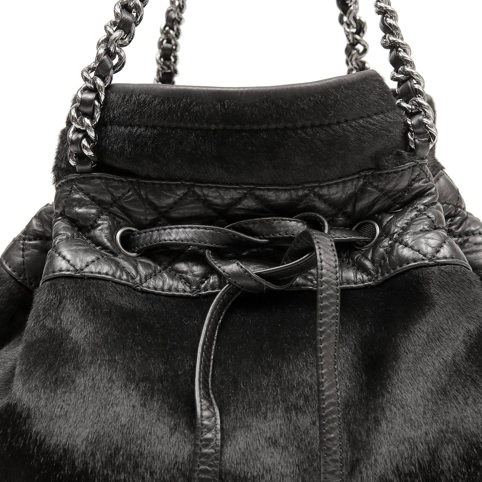 Chanel Black Calf Hair and Leather Drawstring Bucket Bag 2